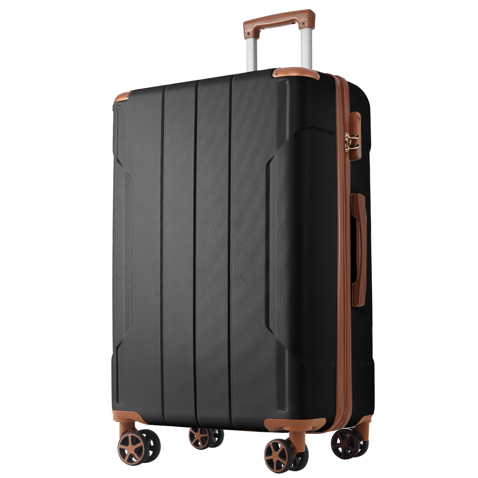 Luggage Sets 3 Piece, Hard shell ABS Lightweight Durable Suitcases with Double Spinner Wheels 20/24/28 Inch (Black Brown)