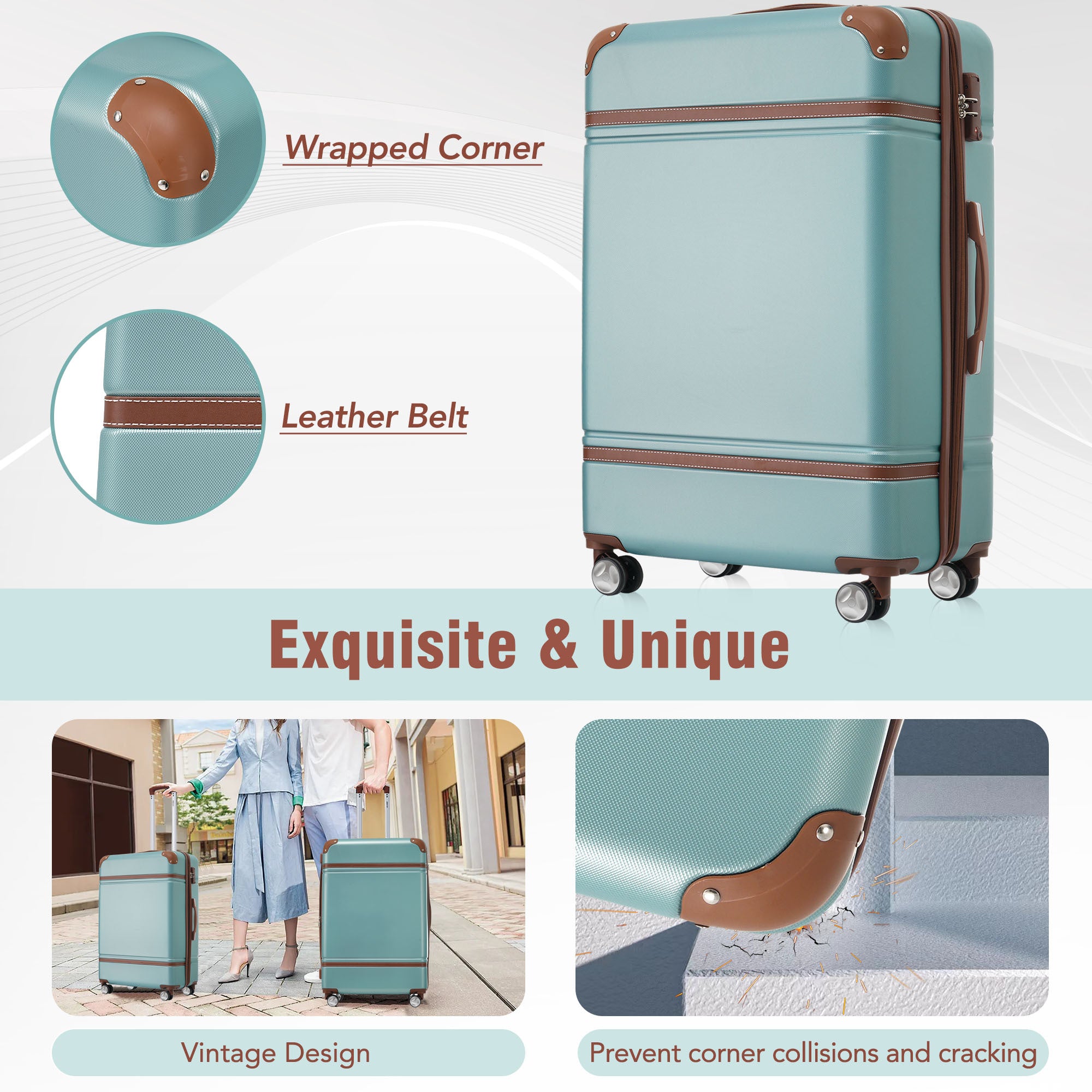 3-Piece Hardshell Luggage Set – 20" & 28" Suitcases + Cosmetic Case, Spinner Wheels, TSA Lock, Lightweight Travel Set, Green