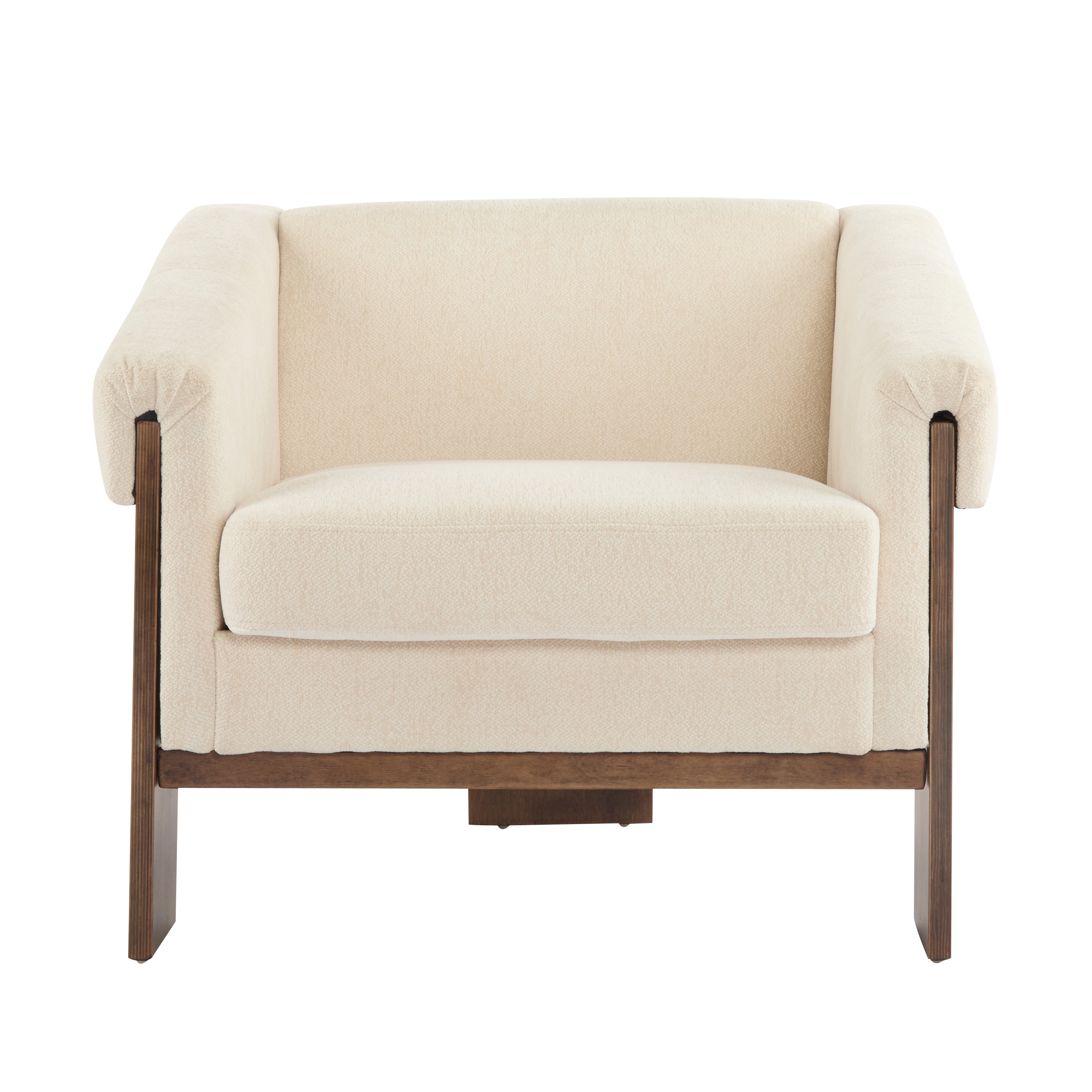 34" Mid-Century Modern Accent Chair with White Fabric, Deep Cushions, and Wide Armrests – Ideal for Living Room, Bedroom, or Office