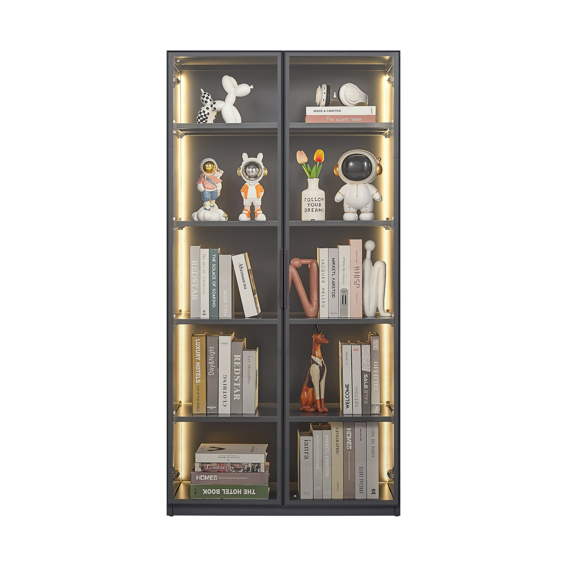 Best selling new design double door metal glass display storage cabinet  with light strip for living room
