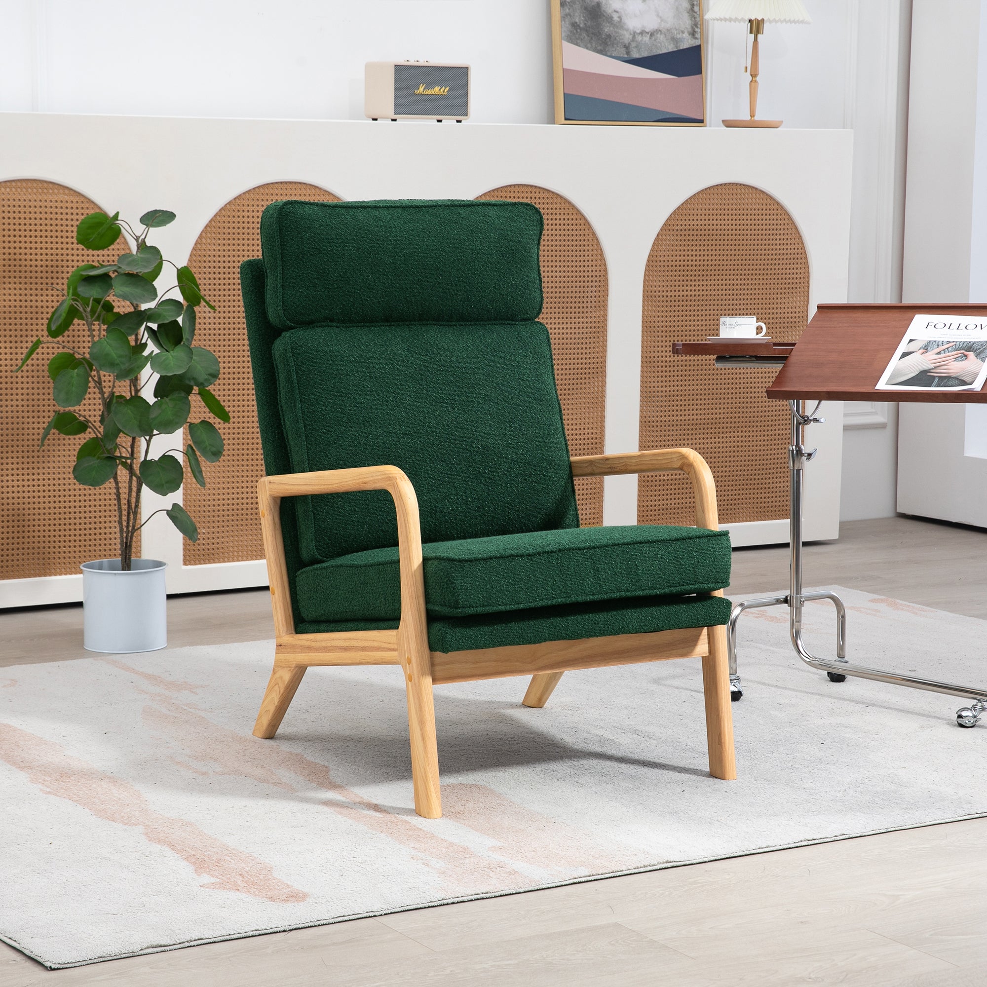 25.2"W Modern Rocking Chair Accent Lounge Armchair, Comfy Bouclé Upholstered High Back Wooden Rocker for Nursery, Living Room, Baby Kids Room, Bedroom, Green