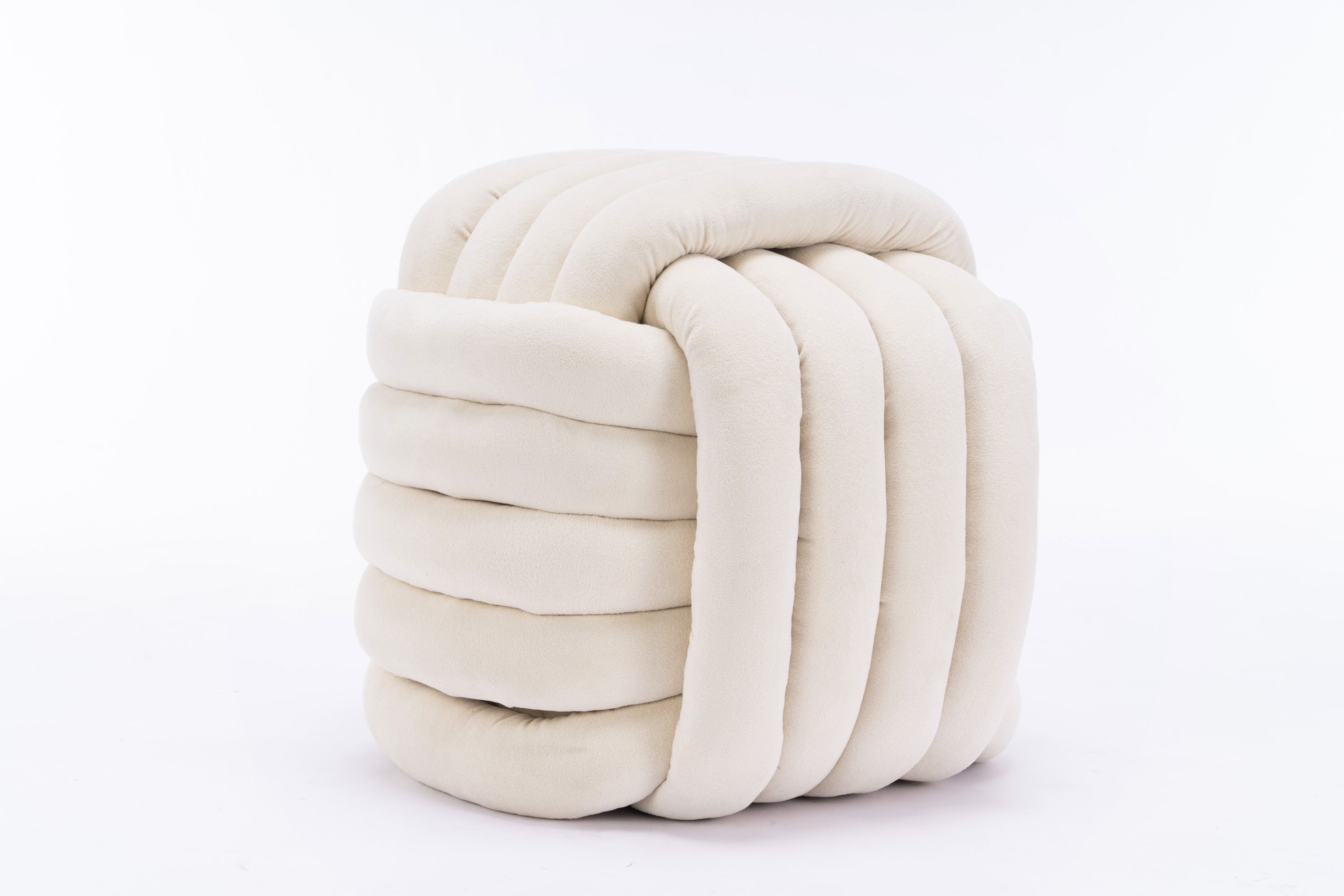 060-Chenille Fabric Modern Knot Design Ottoman Makeup Stool Footstool, Comfortable and Stylish Seat for Living Room, Bedroom ,Beige