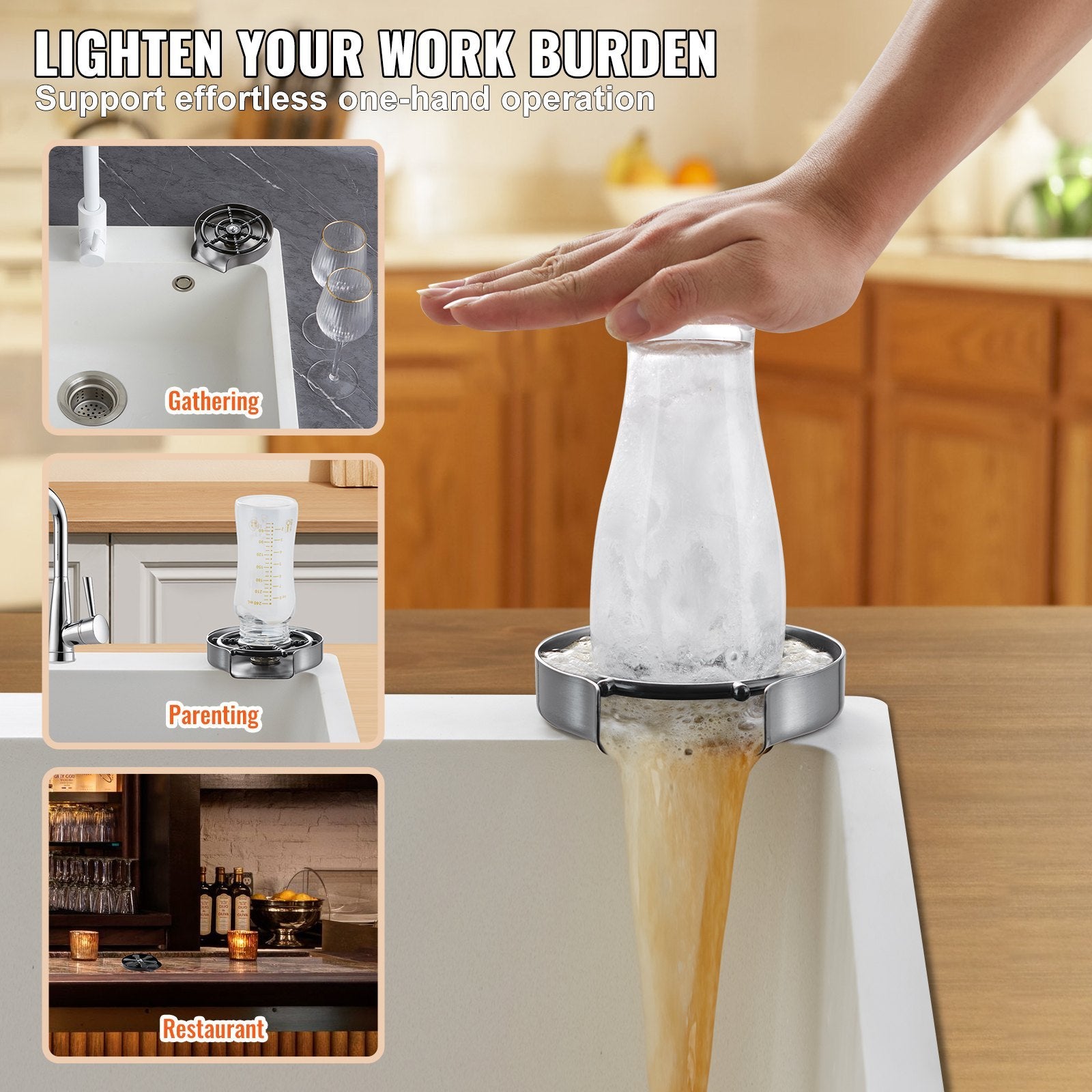 304 Stainless Steel Glass Rinser | 10-Jet Faucet Cup Washer for Sink