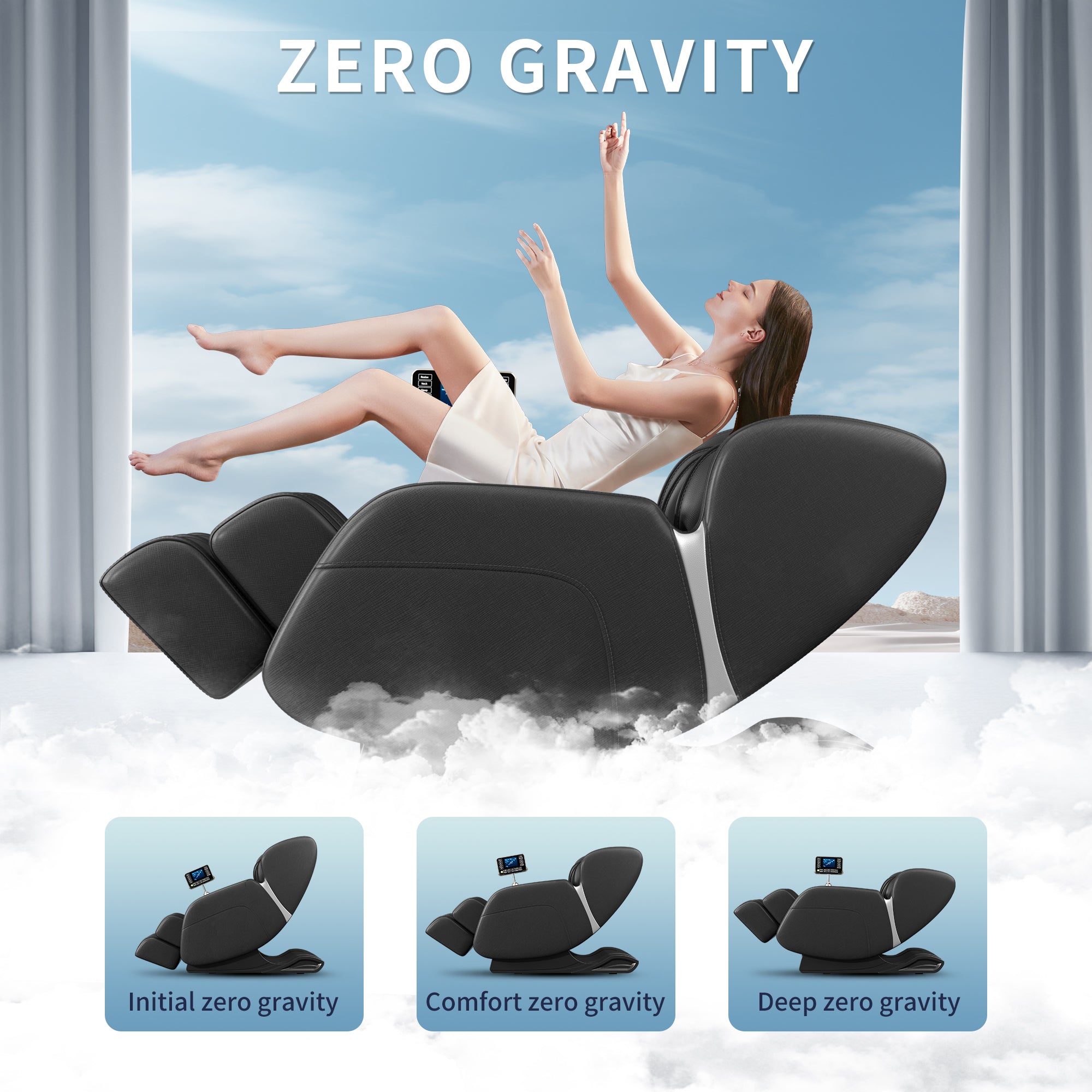 Full Body Massage Chair with Zero Gravity, Deep Tissue & Foot Massage, LCD Touch Screen, Bluetooth, Waist Heater, 8 Fixed Rollers, For 5.1-5.75ft Height (Black)