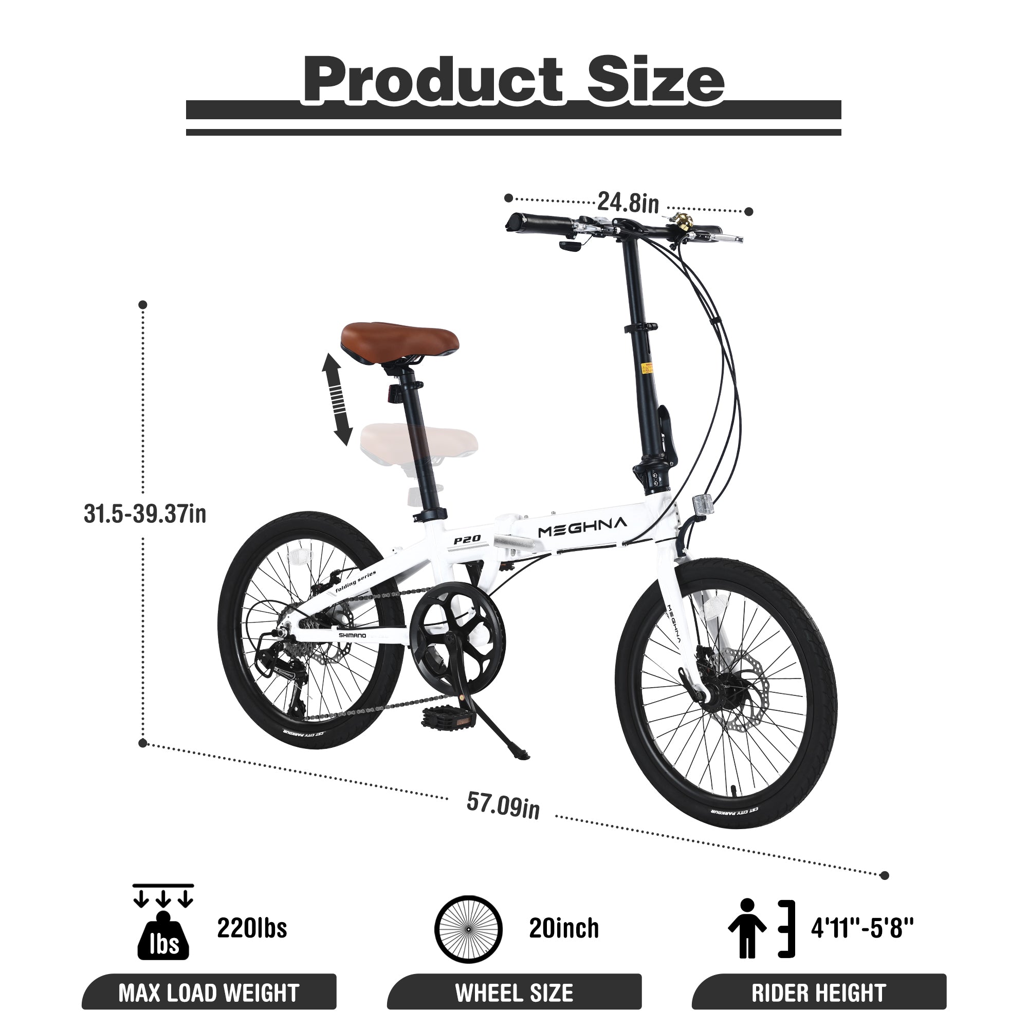 20" Folding City Bike – Lightweight Aluminum Frame, 7-Speed Urban Commuter Bicycle, Compact & Portable Outdoor