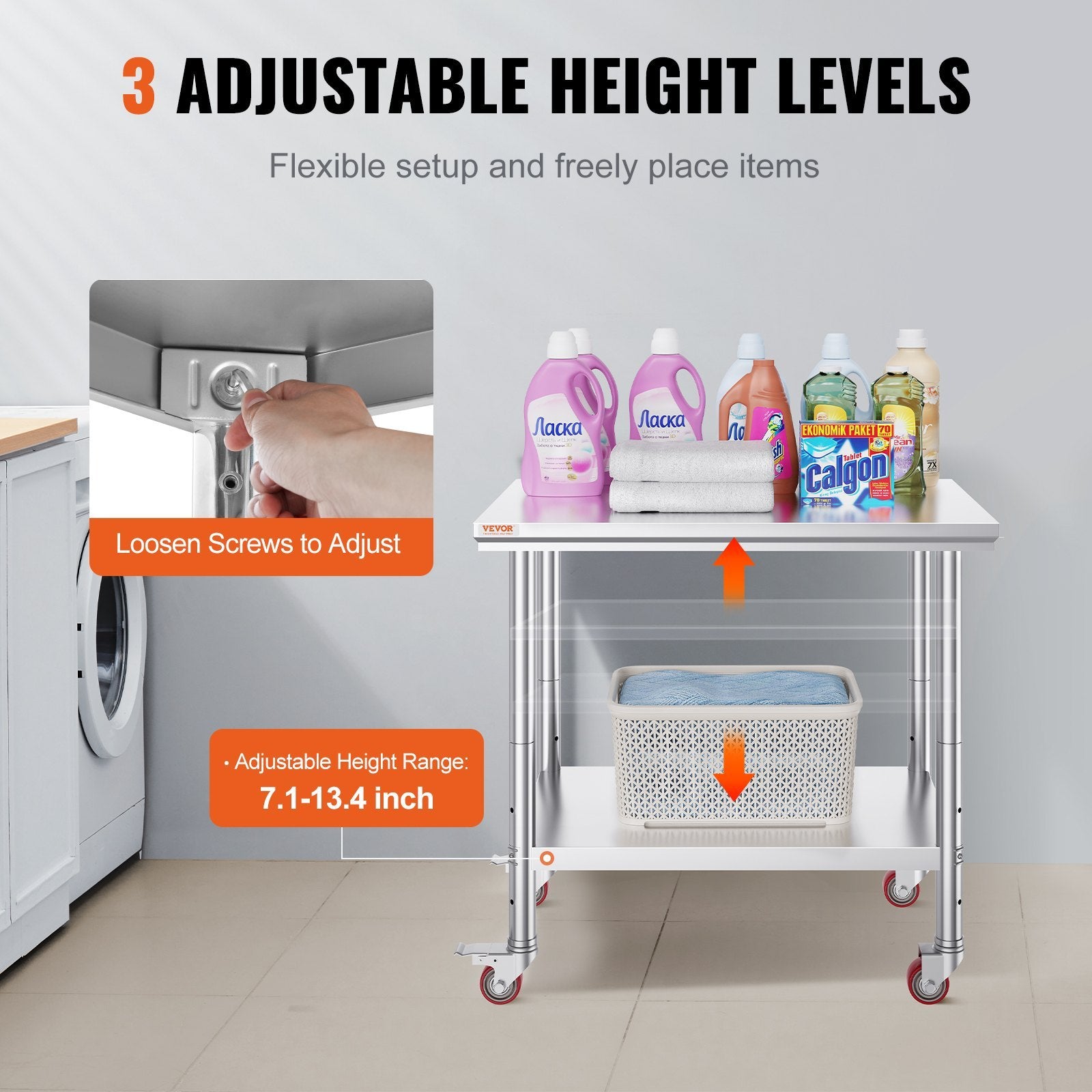36x24 Inch Stainless Steel Work Table with Wheels | Heavy-Duty Commercial Food Prep Table with Casters