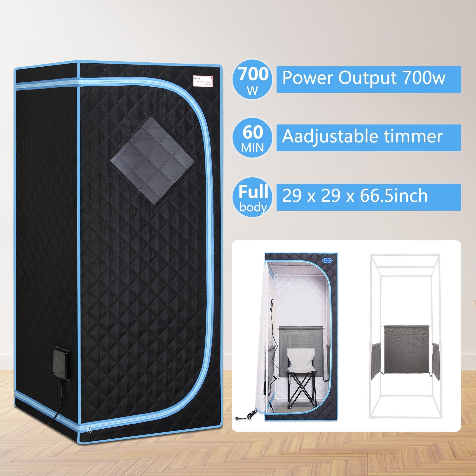 Full Size Portable Infrared Sauna Tent | Home Spa w/ Heating Foot Pad &amp; Reading Light (Black)