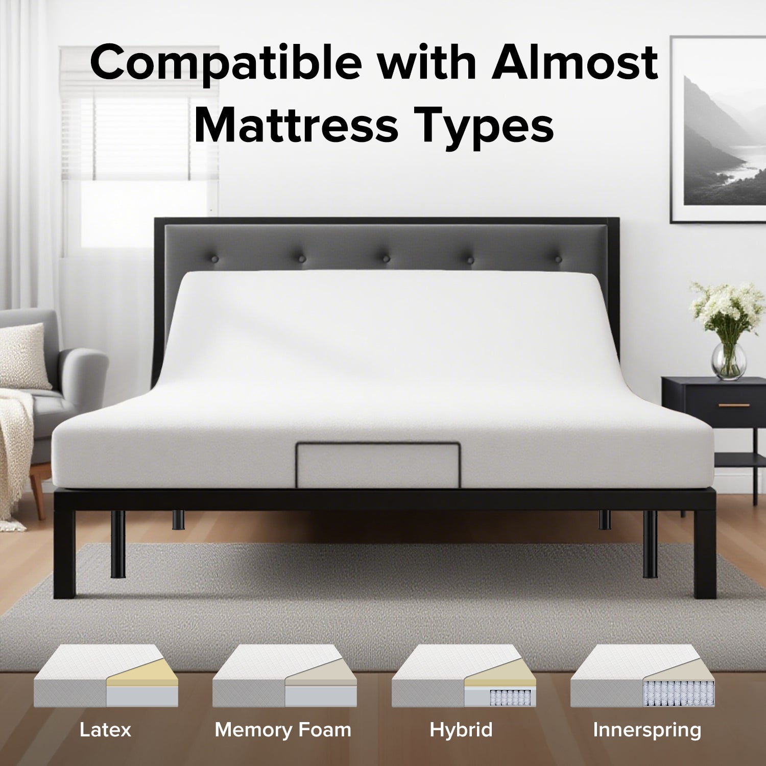 Queen Size Adjustable Bed Frame | Head & Foot Incline with Massage, Wireless Remote & USB Ports