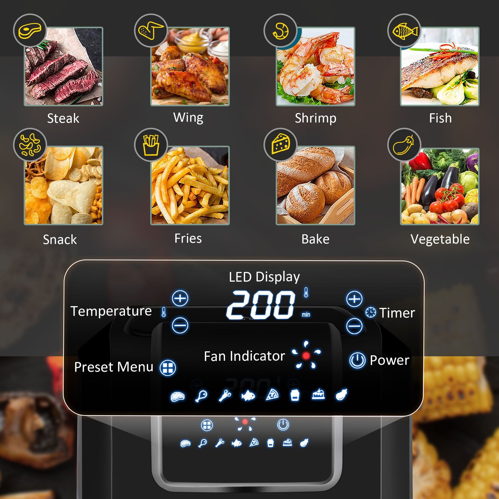 6.9QT Air Fryer Oven - 1700W Digital, Oil-Less Cooking