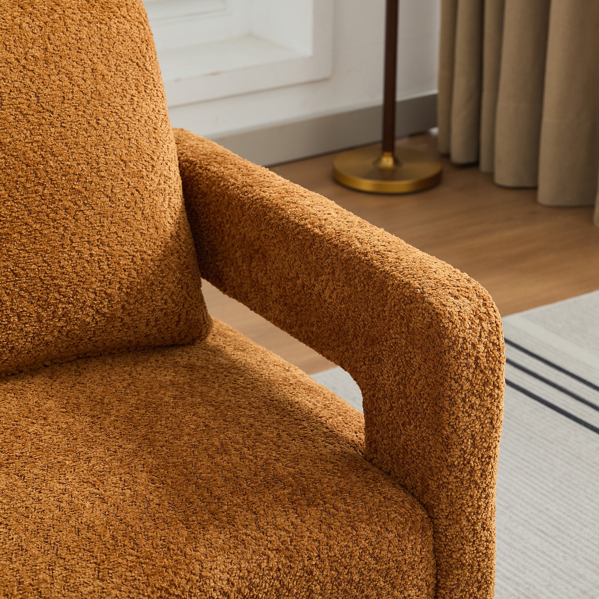 29.13" W Square Swivel Accent Chair, Modern Rotating Arm Chair with Open Back,360 Degree Rotation, Lounge Club Chair with Removable Back Cushion for Living Room, Hotel, Bed Room,Caramel