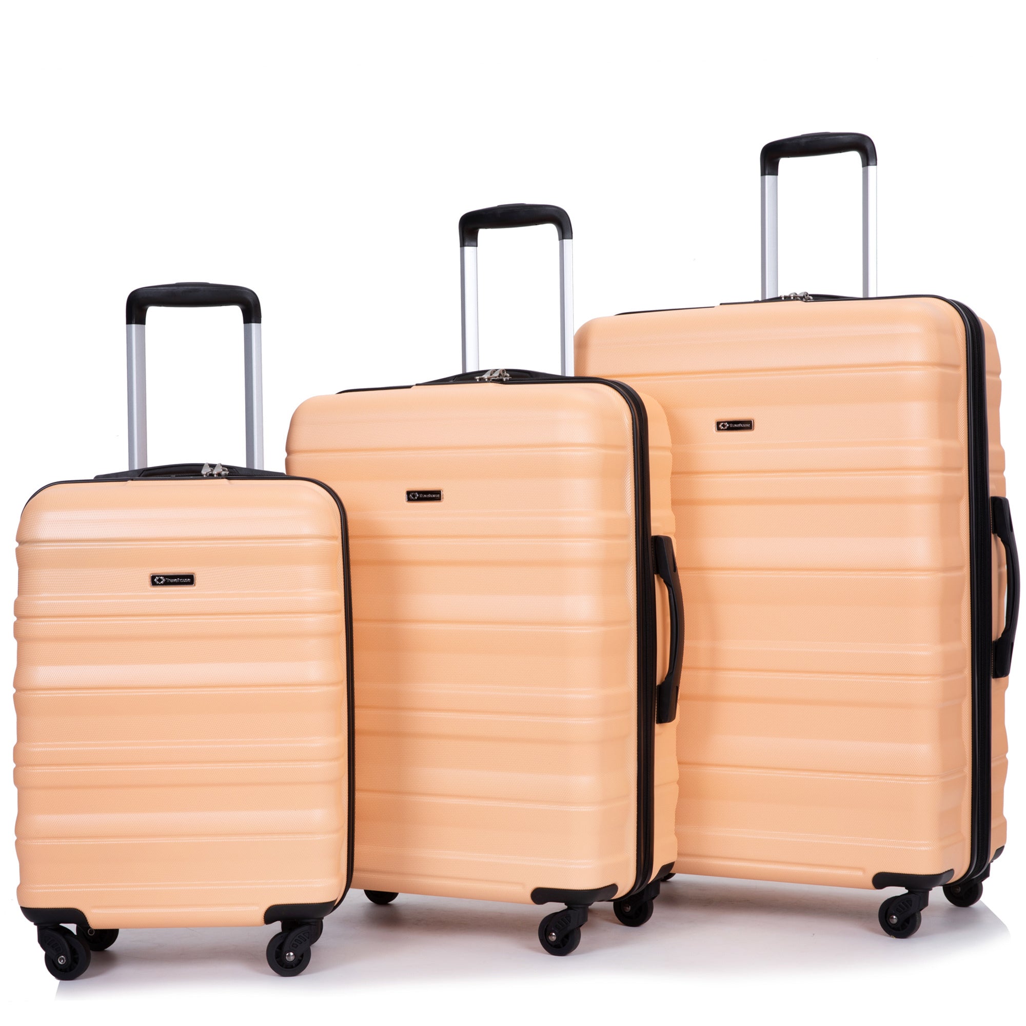 Expandable 3 Piece Luggage Sets PC Lightweight & Durable Suitcase with Two Hooks, Spinner Wheels, TSA Lock, Peach