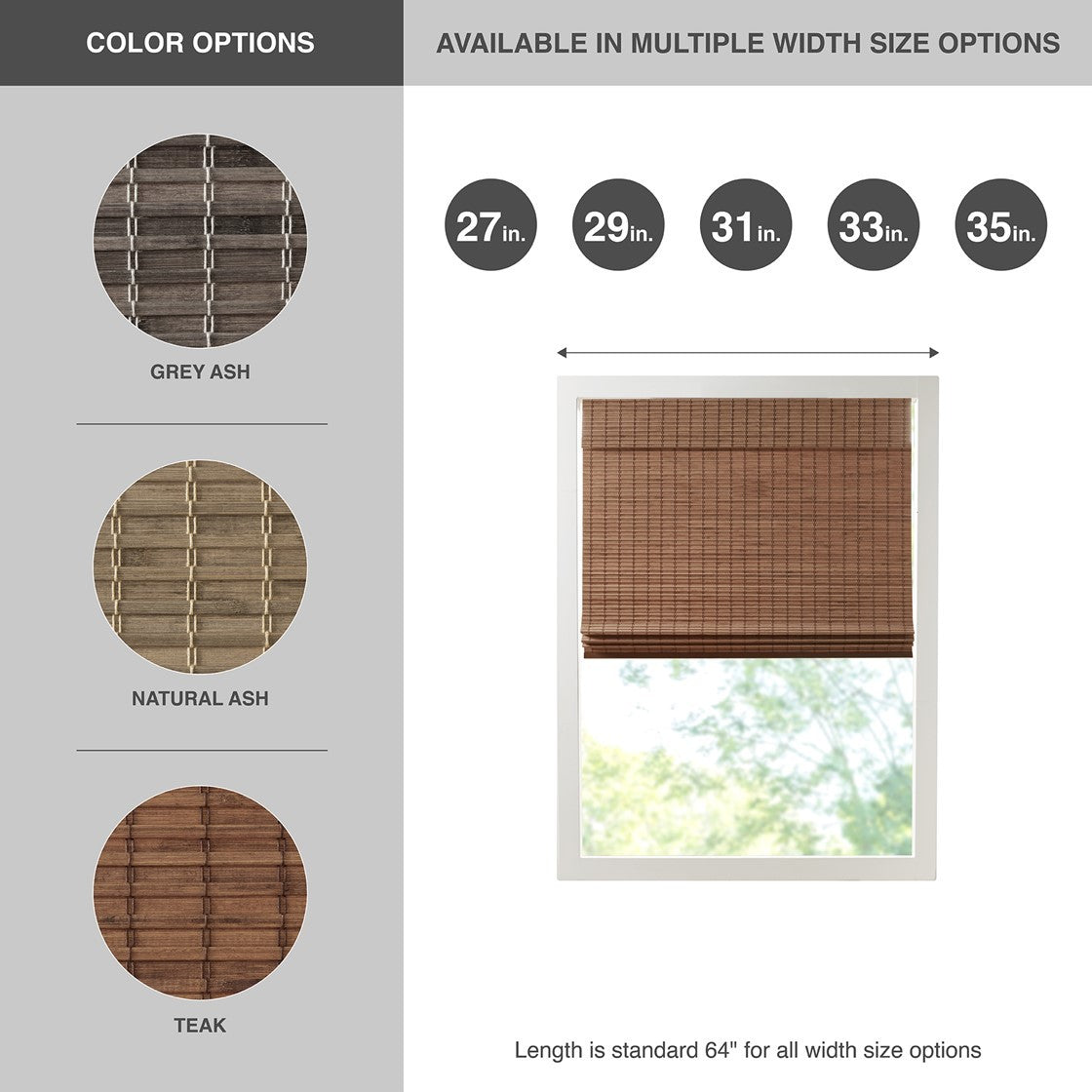 Bamboo Light Filtering Roman Shade 64'L