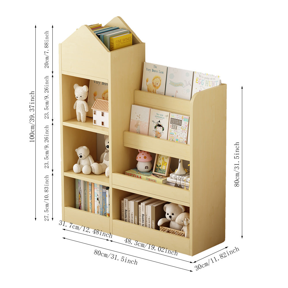 Wooden Kids Bookshelf & Toy Storage Organizer – 6-Compartment Kid’s Bin Storage Unit with 2 Basket Bins, Multi-Shelf Cubby for Books & Toys
