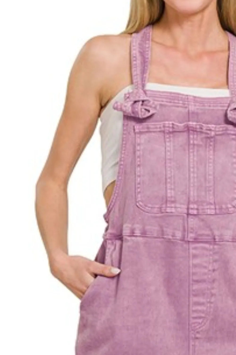 Zenana Washed Knot Strap Relaxed Fit Overalls 97% cotton