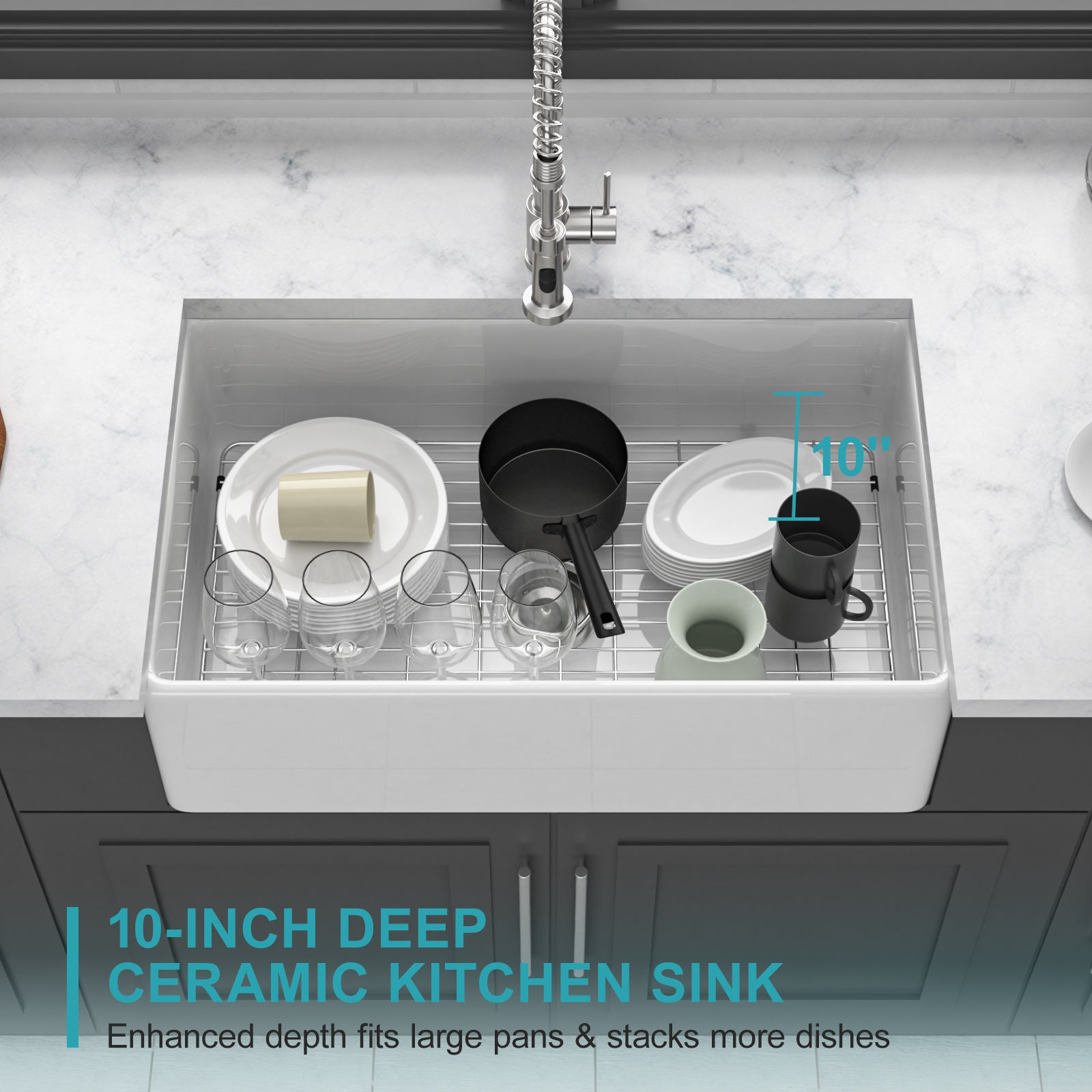 White Kitchen Sink - 33 inch White Porcelain Ceramic Single Bowl Reversible Design Kitchen Sink