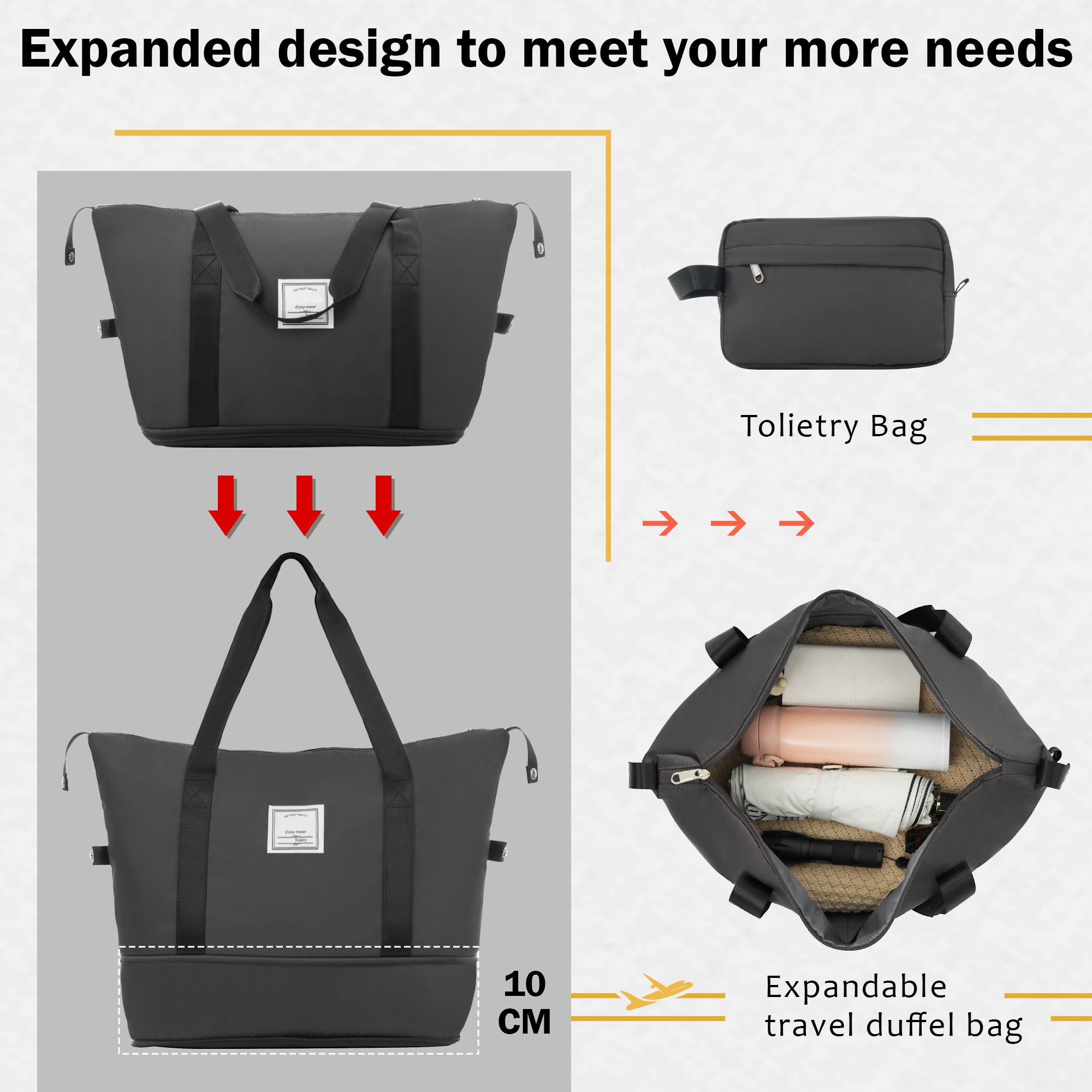 Expandable Spinner Wheels 2 Piece Luggage Set with Bags, ABS Lightweight Suitcase, TSA Lock, Dark Gray, 20inch+28inch