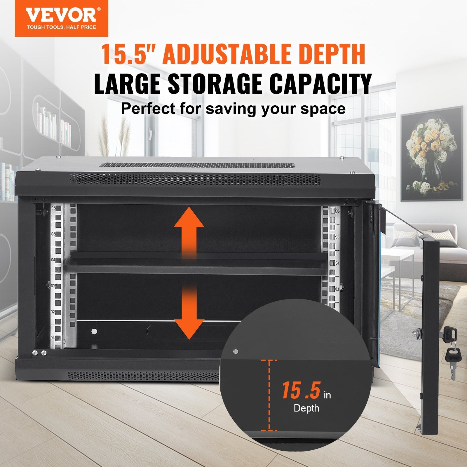 6U Wall Mount Network Server Cabinet | 15.5" Deep Locking IT/A/V Rack Enclosure
