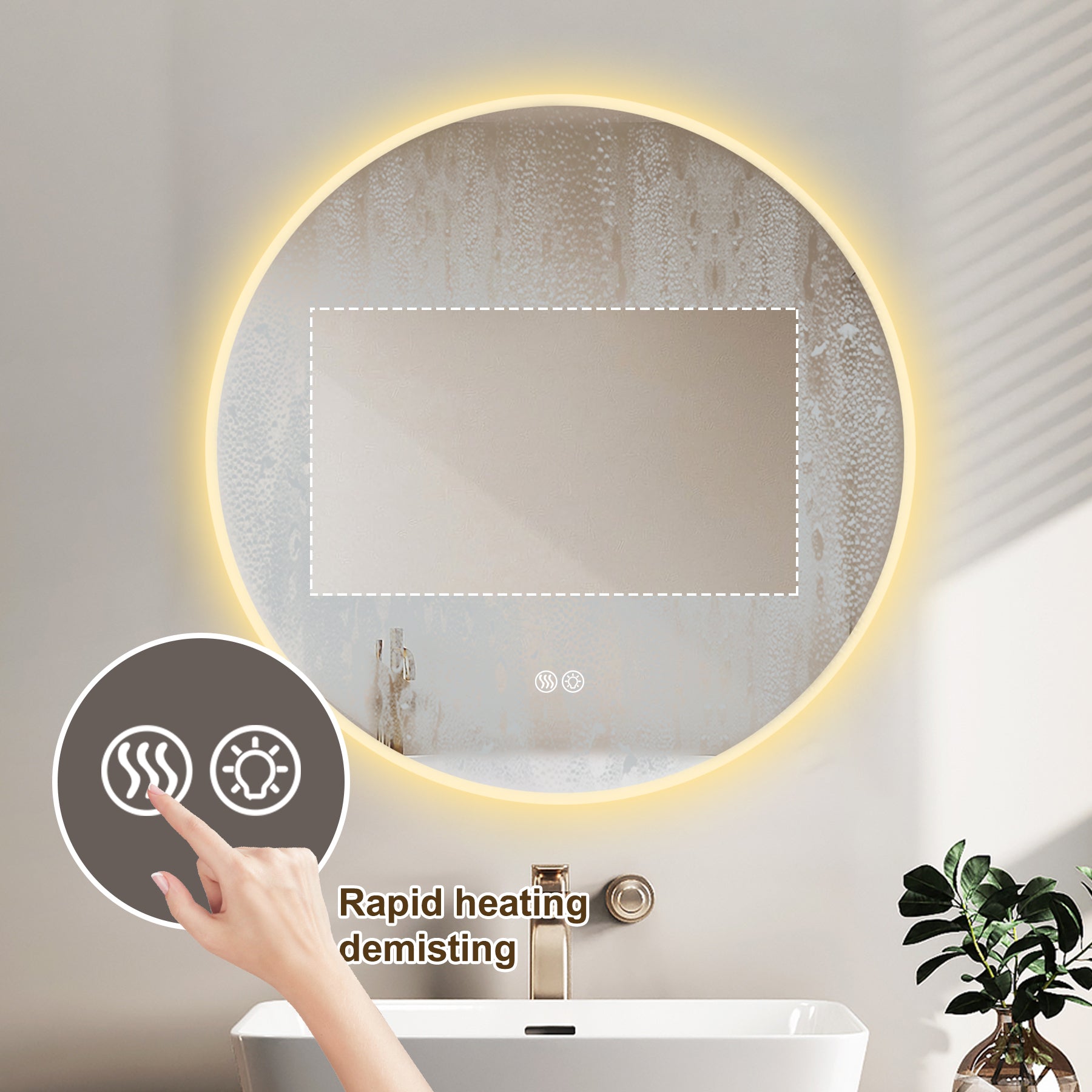 32" Round LED Bathroom Mirror - Anti-Fog, 3-Color Dimmable Vanity Light