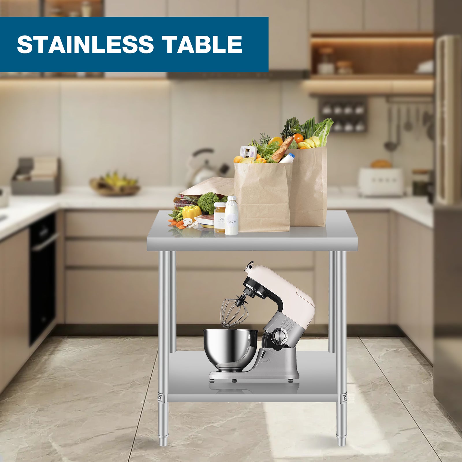 48''*24'' Commercial Work Table for Restaurant and Home Stainless Steel Kitchen Prep Table with Under Shelf