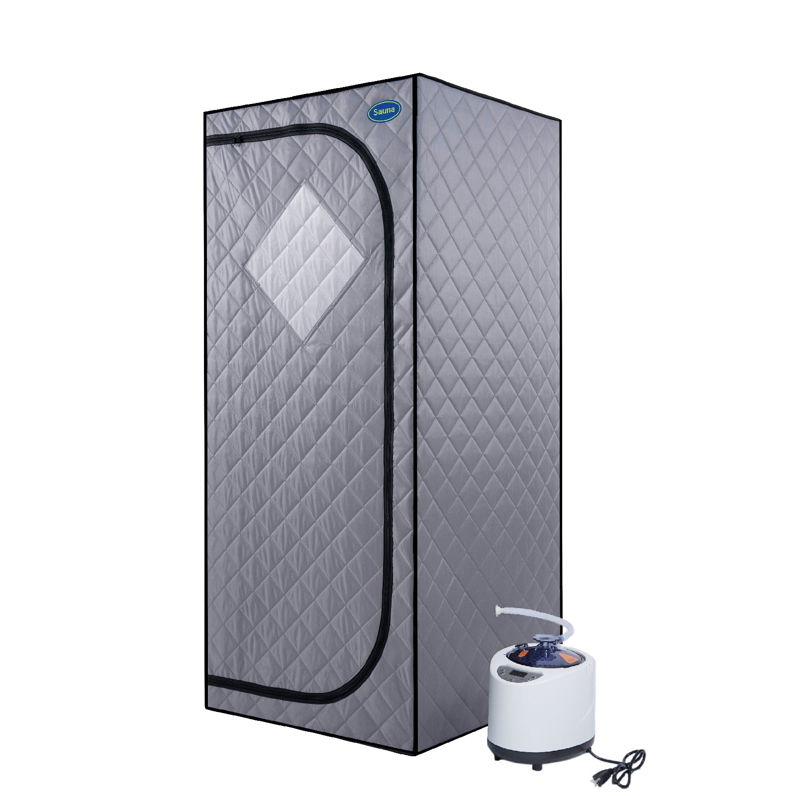 Full Size Portable Grey Steam Sauna Tent – Personal Home Spa with Steam Generator, Remote Control, Foldable Chair, Timer, PVC Pipe Connector, Fast Heating, FCC Certified