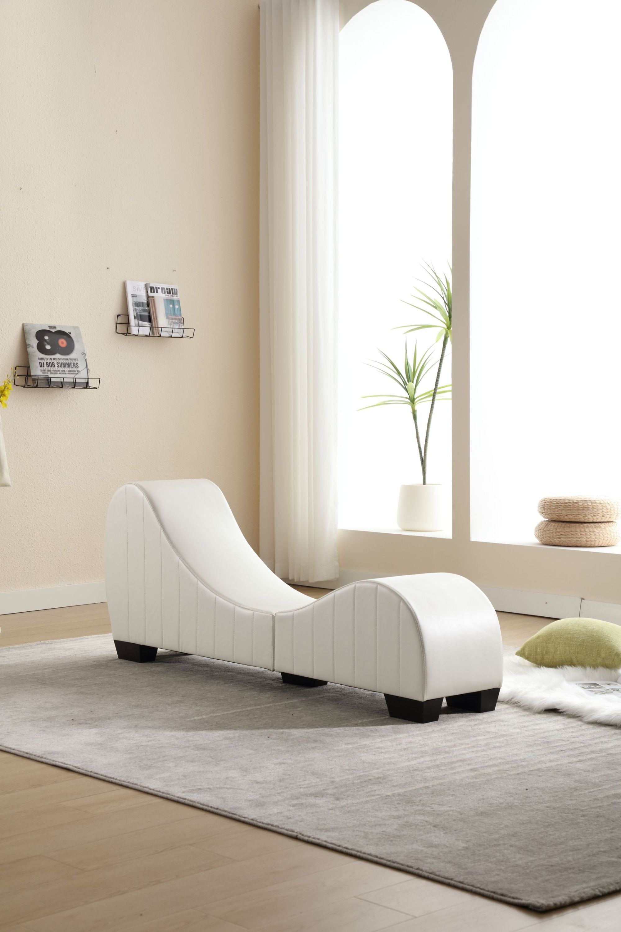 Factory Direct Yoga Chaise Lounge Collection for Stretching and Relaxation, Modern Faux Leather Curved Sofa, Living Room and Bedroom Accent