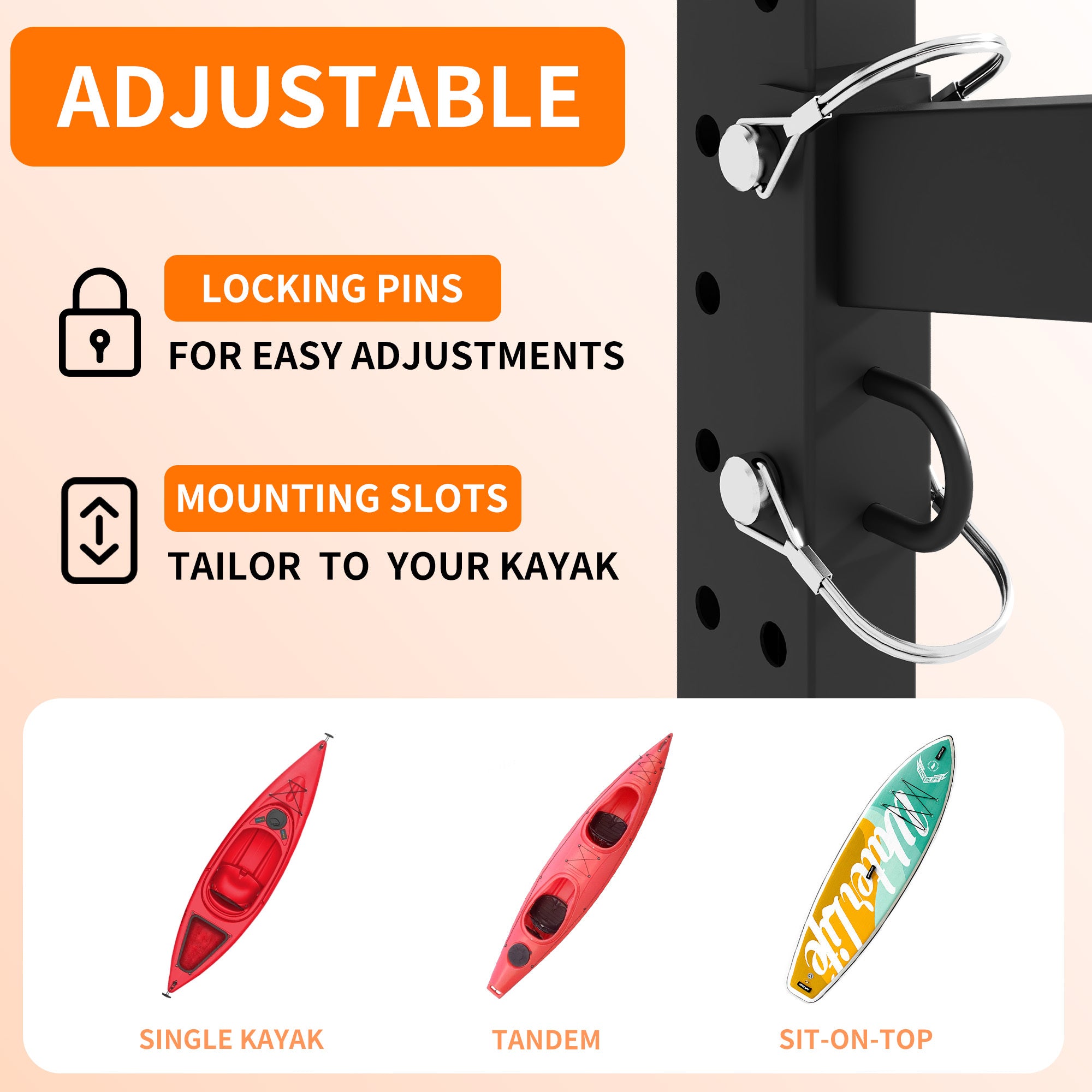 Freestanding Kayak Storage Rack – Holds 2 Kayaks, Heavy-Duty Adjustable Stand with Lockable Wheels for Kayak, Canoe, SUP & Surfboard