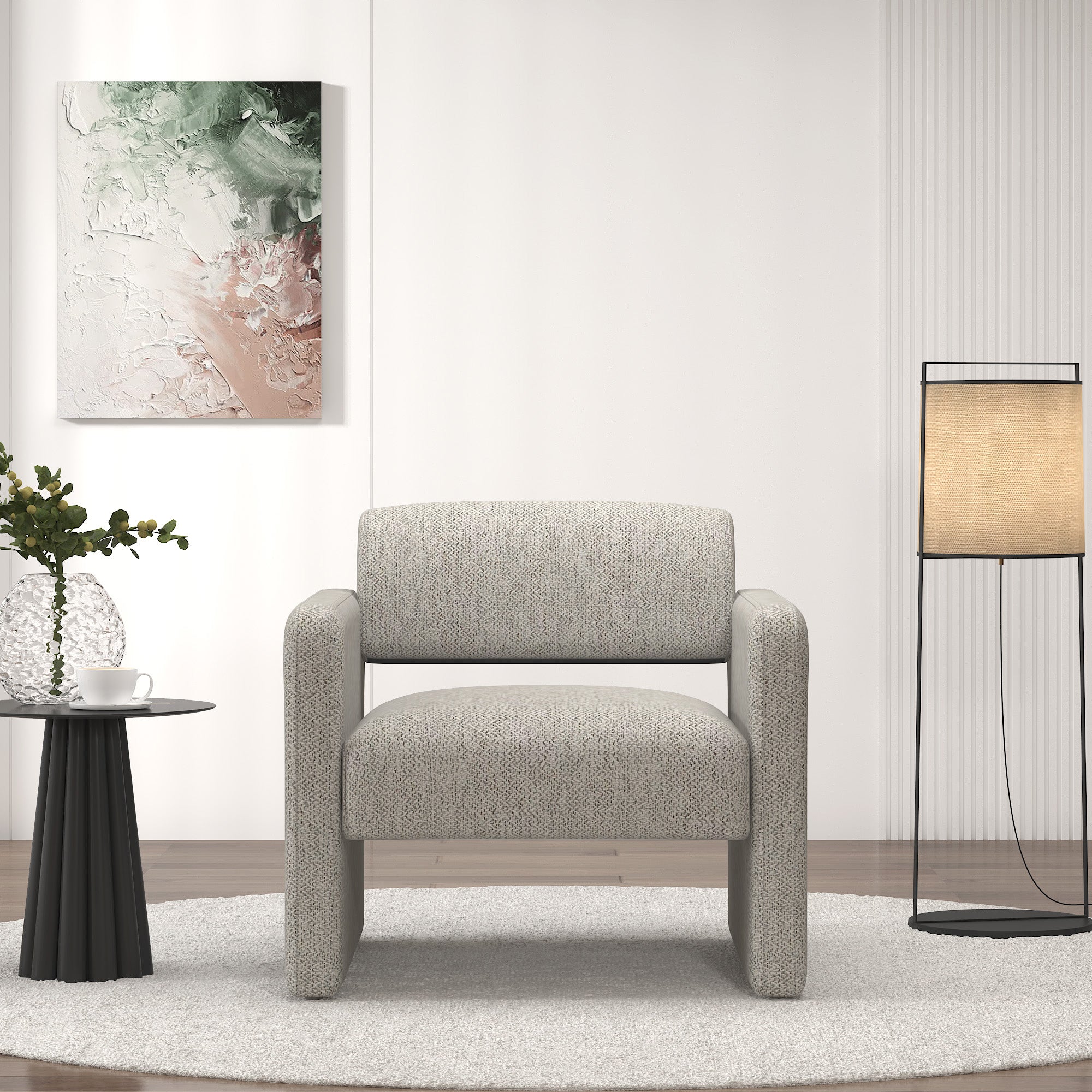 Beige stripe single sofa chair, upholstered comfortable chair with armrests, for dining room/bedroom/living room/reception - Beige stripe (30.9"*30.51"*30.11")