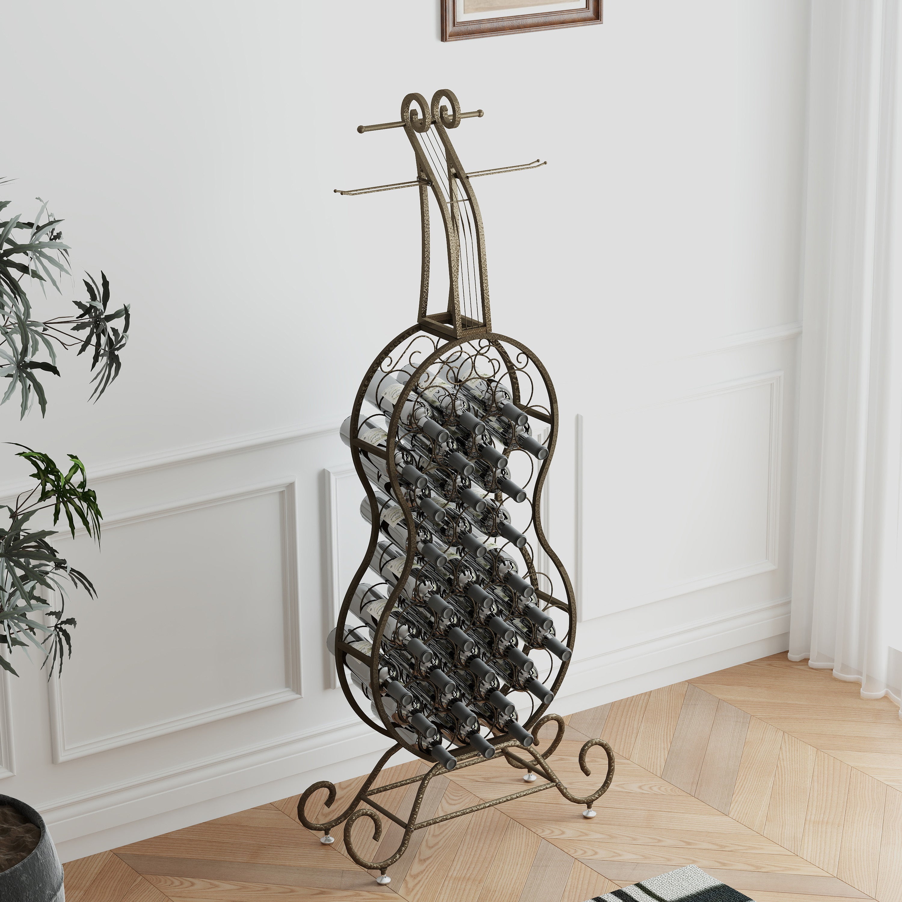 Cello-Shaped Wine Rack, Freestanding Wine Storage Organizer with Bottle Storage for Liquor & Wine, Home Bar Rack for Kitchen & Dining Room