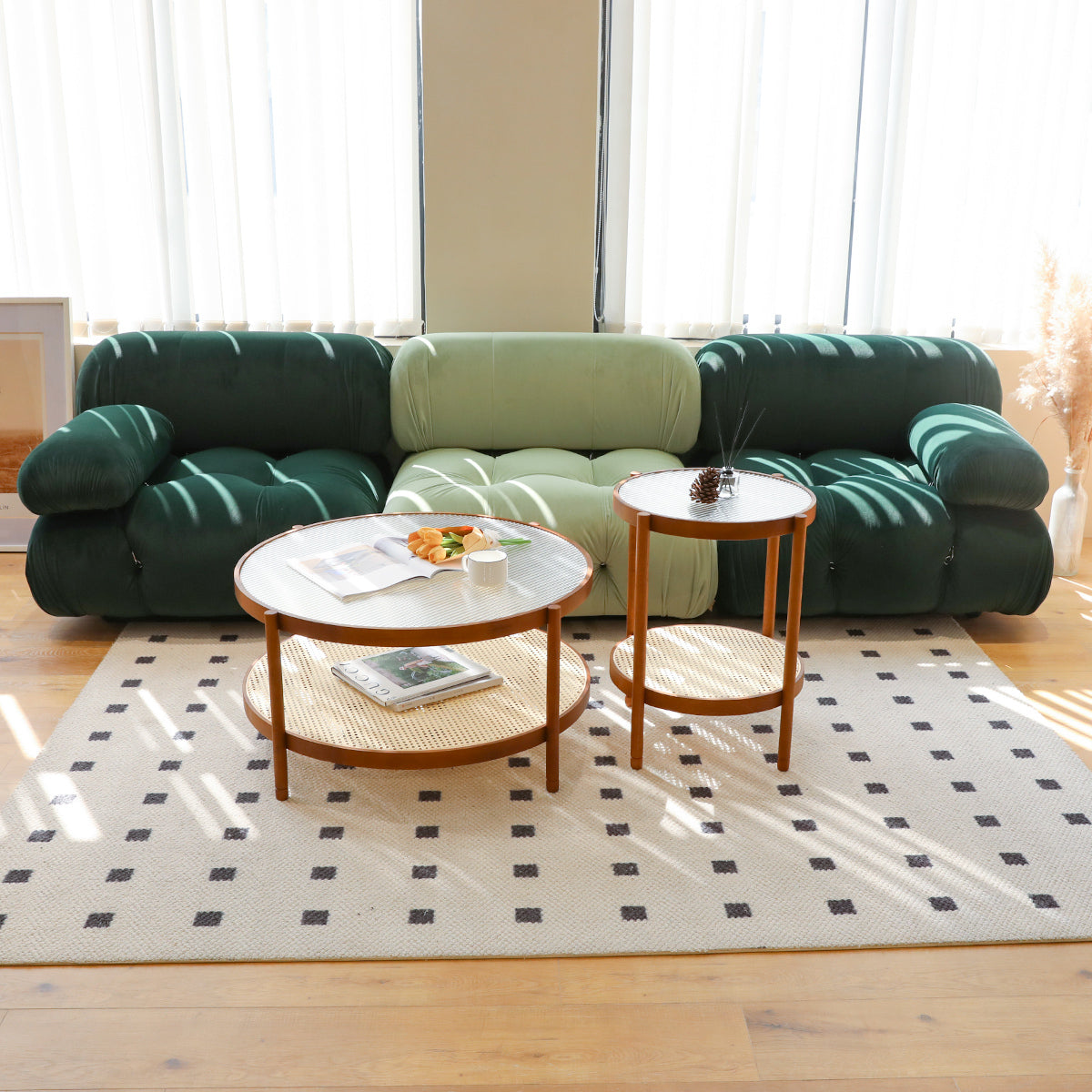 Modern Farmhouse Living Room Coffee Table Set, Stylish and Elegant Nesting Round Wooden Table,Side End table set for Living Room,Bedroom-1pc End Table