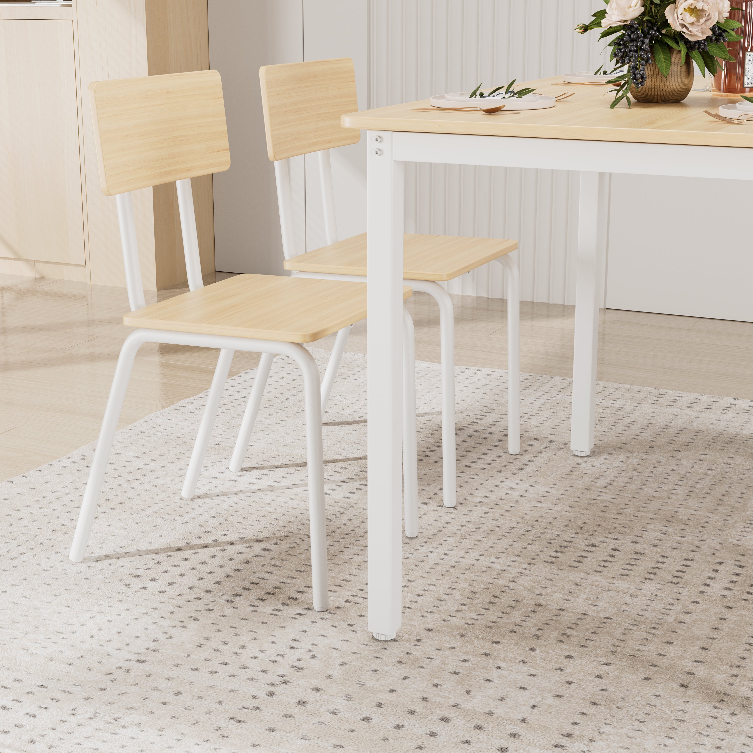 5-Piece Dining Table Set with 4 Chairs, 43" Kitchen Table and Chairs Set for 4, Metal Frame and MDF Board Dining Room Table, Perfect for Small Space, Easy to Clean
