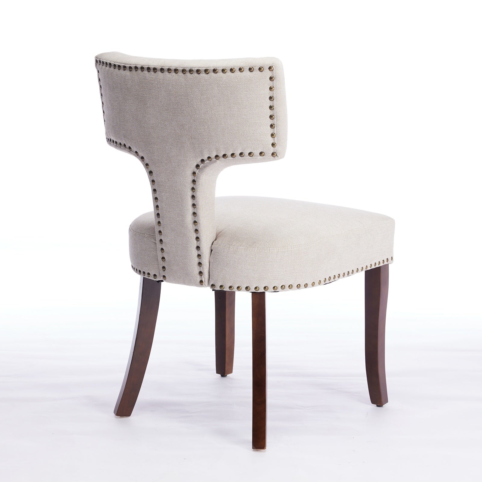 Mid Century Modern Dining Chairs Set of 2, Farmhouse Linen Fabric Upholstered Accent Chair Curved Backrest with Copper Nails around,Kitchen Chairs with Hardwood Frame, Beige