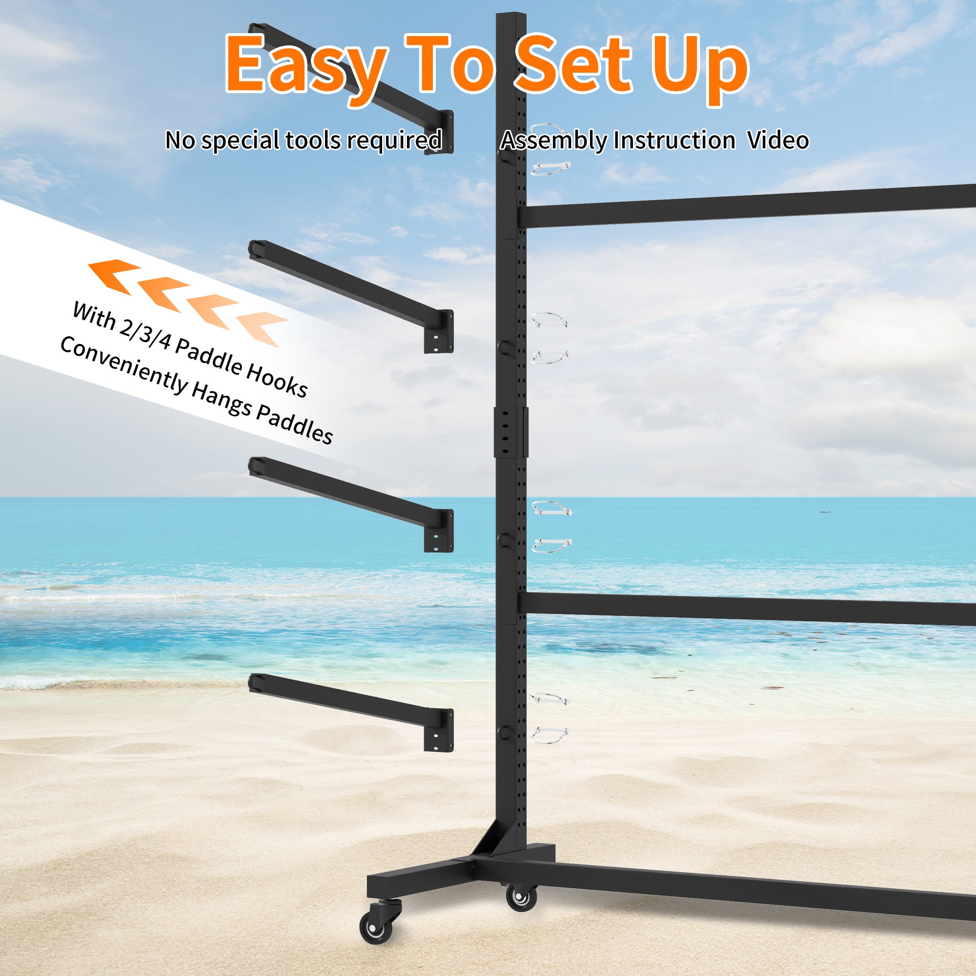 Freestanding Kayak Storage Rack – Holds 2 Kayaks, Heavy-Duty Adjustable Stand with Lockable Wheels for Kayak, Canoe, SUP & Surfboard
