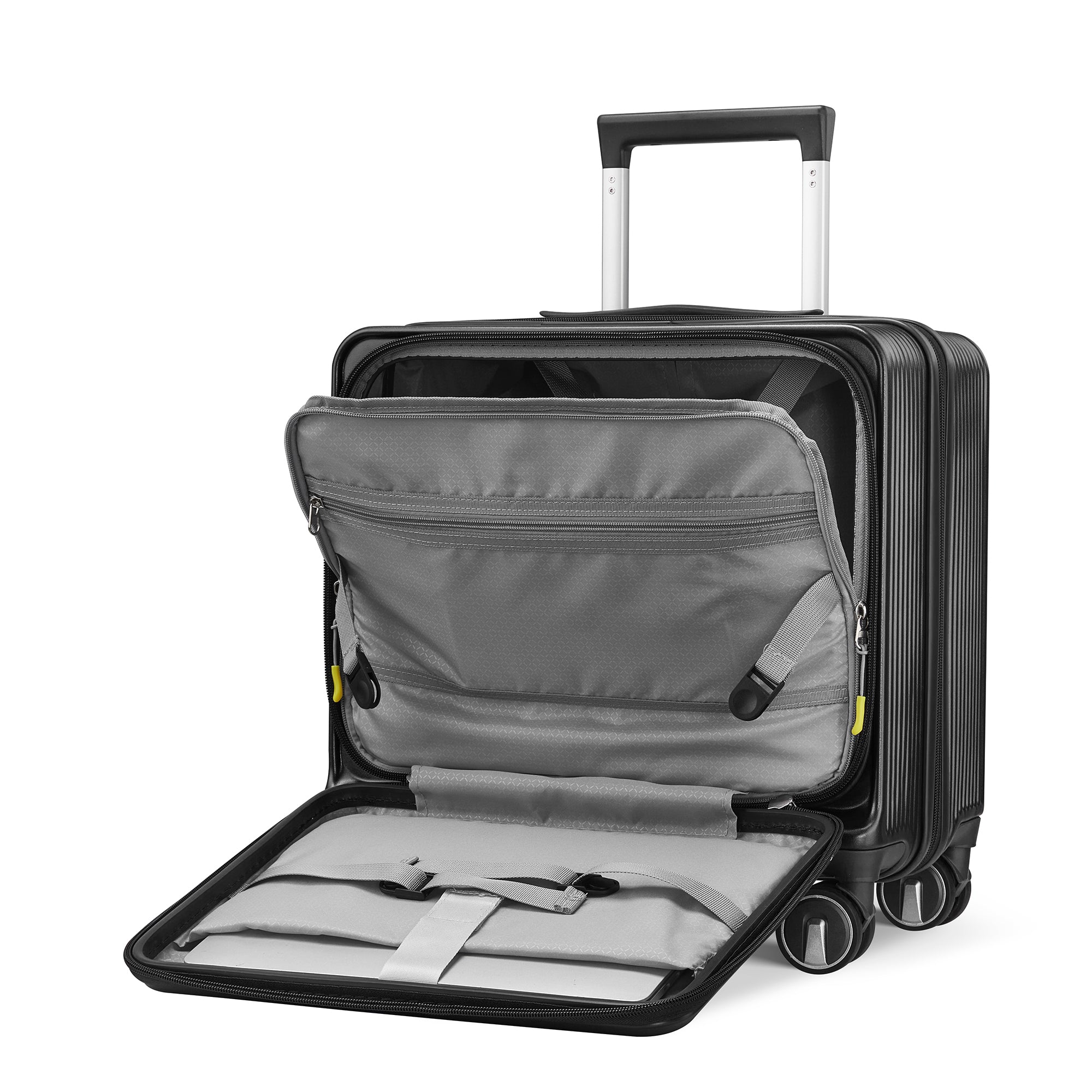 18" Carry-On Luggage with Front Open Door and Laptop Interlayer, PC Hard Shell Suitcase, Built-In TSA Lock, Lightweight Hardside Spinner Wheels, Airline Approved for Men and Women
