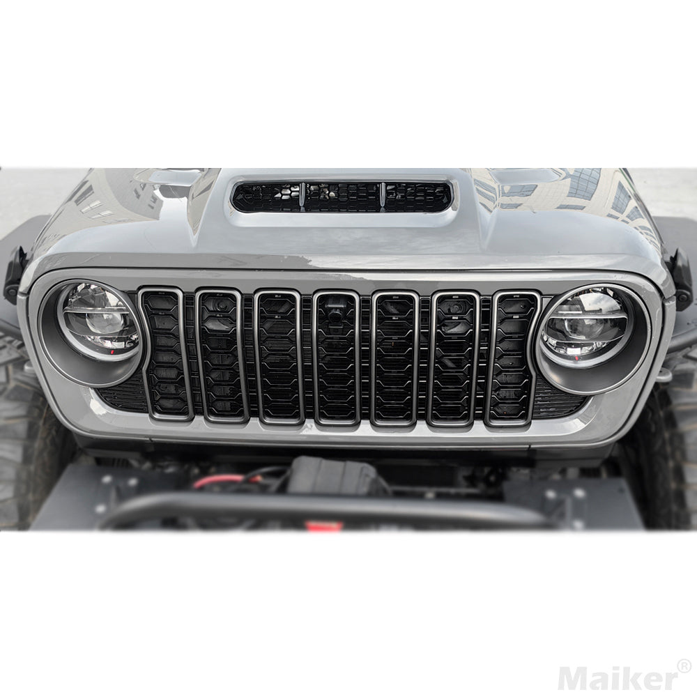 Front Mesh Grille Grid Grill for 2018-2024 Jeep Wrangler Rubicon Sahara Sport JL/JT Grill With Camera Hole Black Plastic
