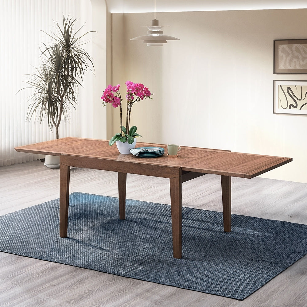 5pc Modern Dining Set Walnut Finish Extendable Dining Table and 4x Chairs Upholstered Seat Kitchen Dining Wooden Furniture