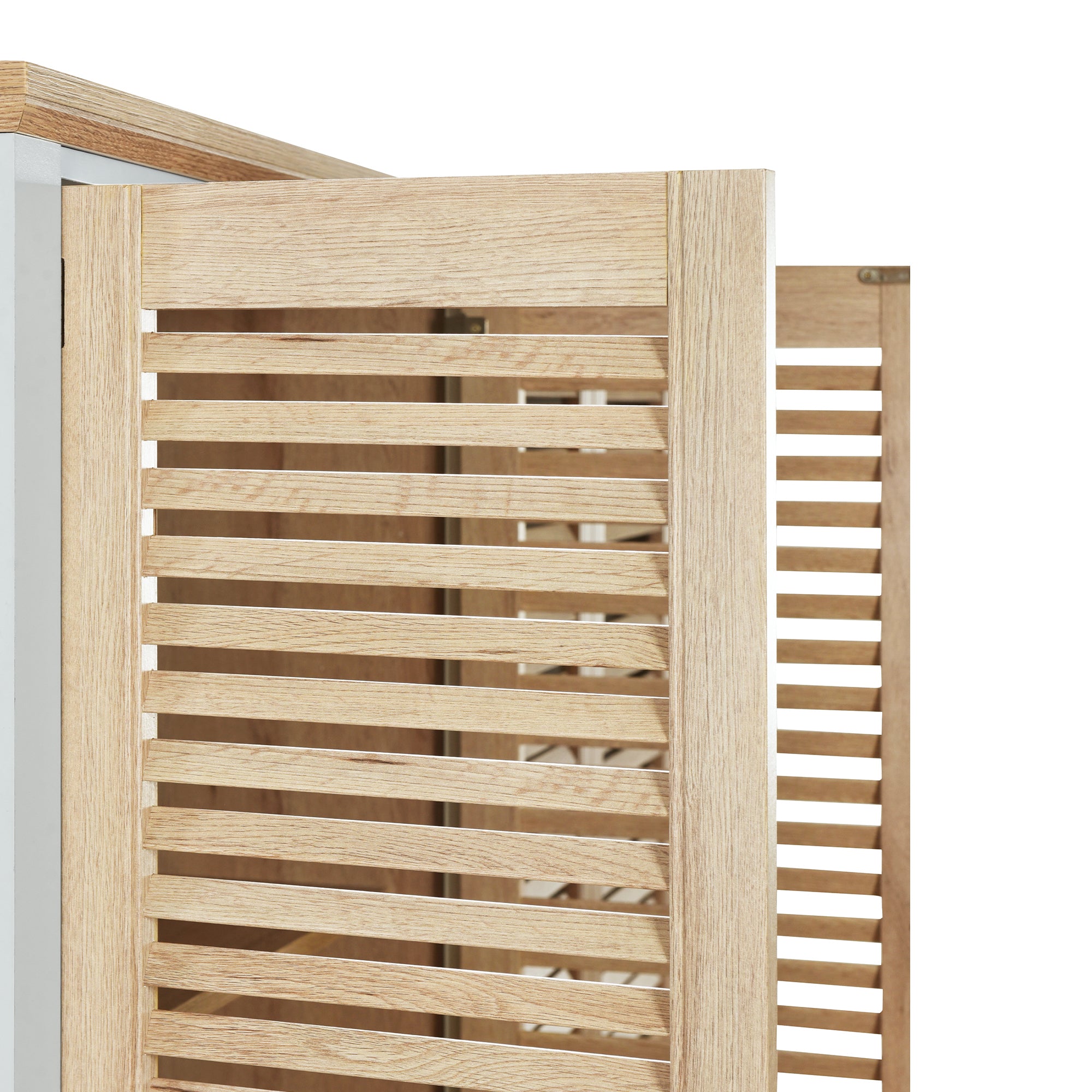 4 Shutter Door Wardrobe Armoire Closet with 2 Drawers, Natural and White