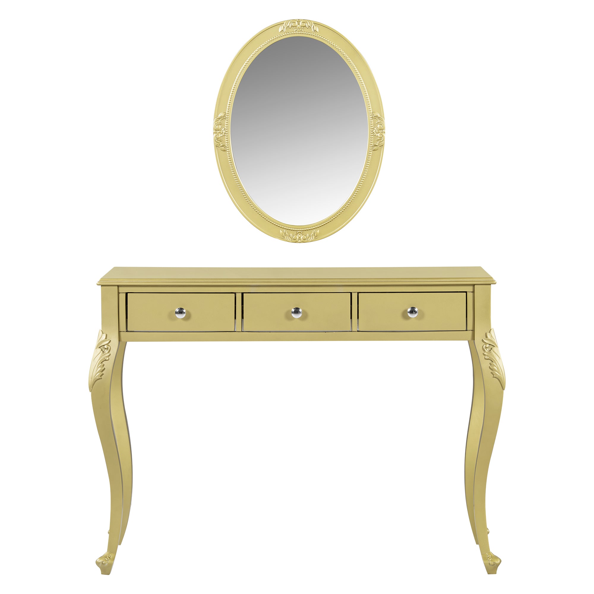 Luxury Makeup Vanity Desk - Gold Dressing Table with Oval Mirror