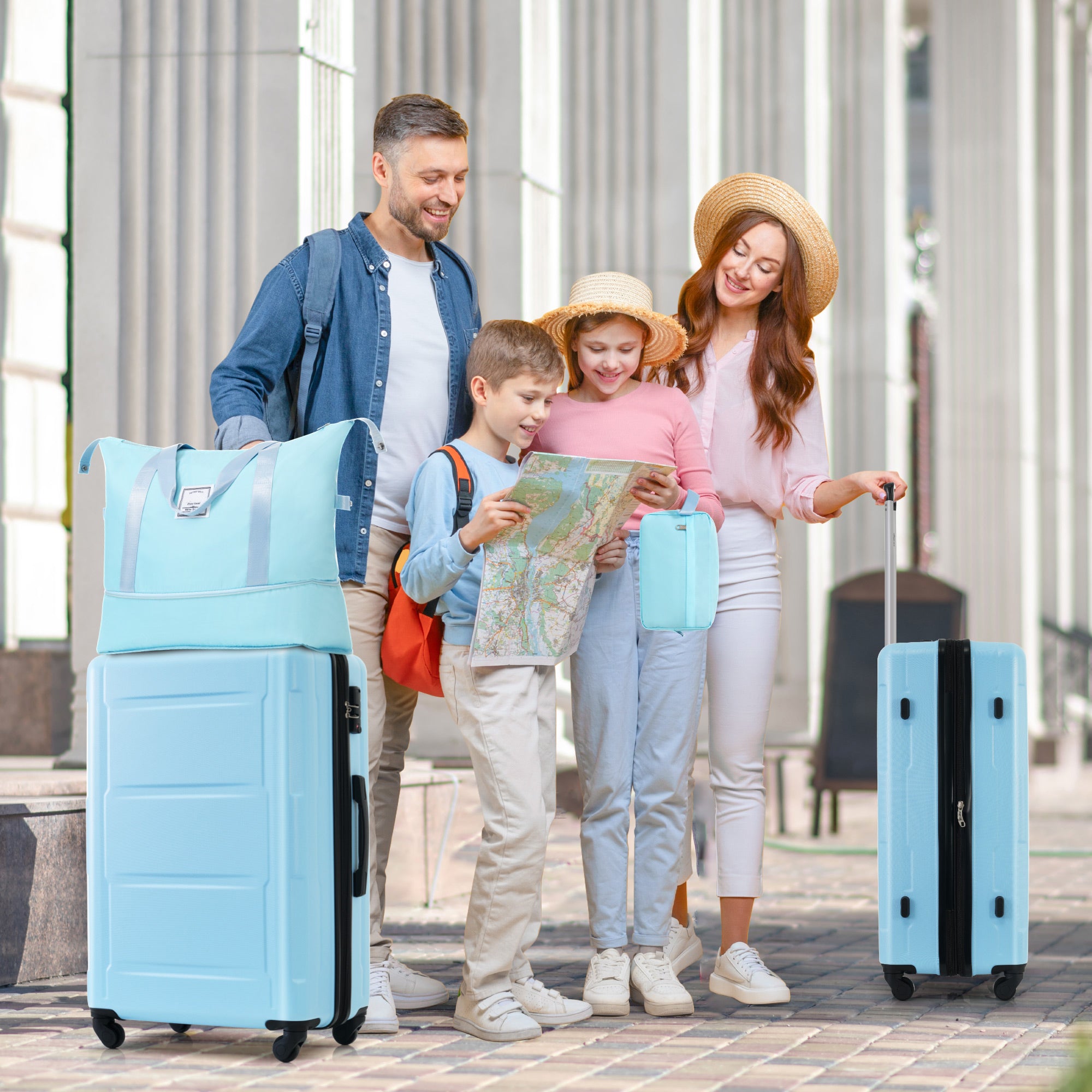Expandable Spinner Wheels 2 Piece Luggage Set with TSA Lock in Light Blue ABS 20inch+24inch