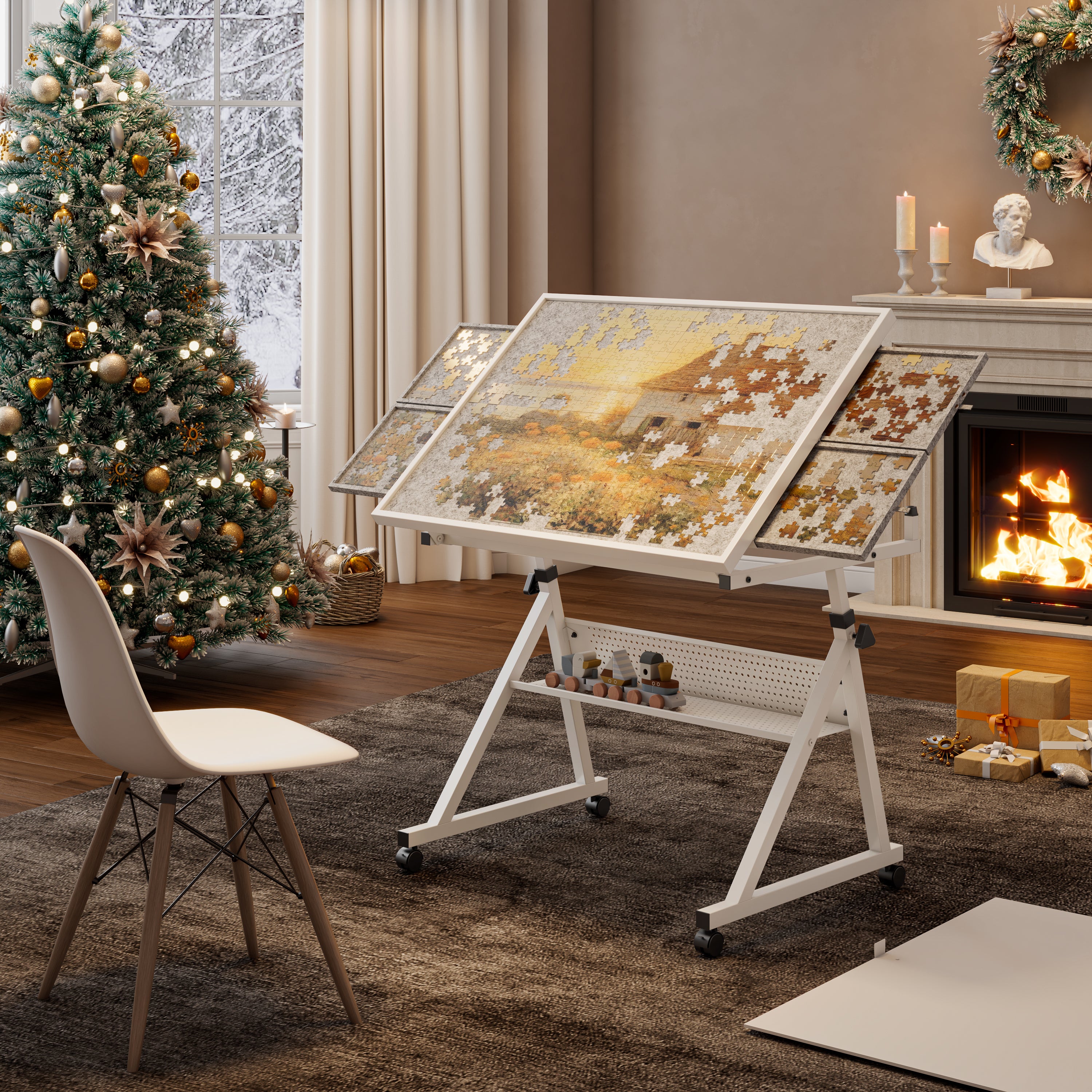 1500 pieces Jigsaw Puzzle metal Table board for adults gift with 4 trays(white)