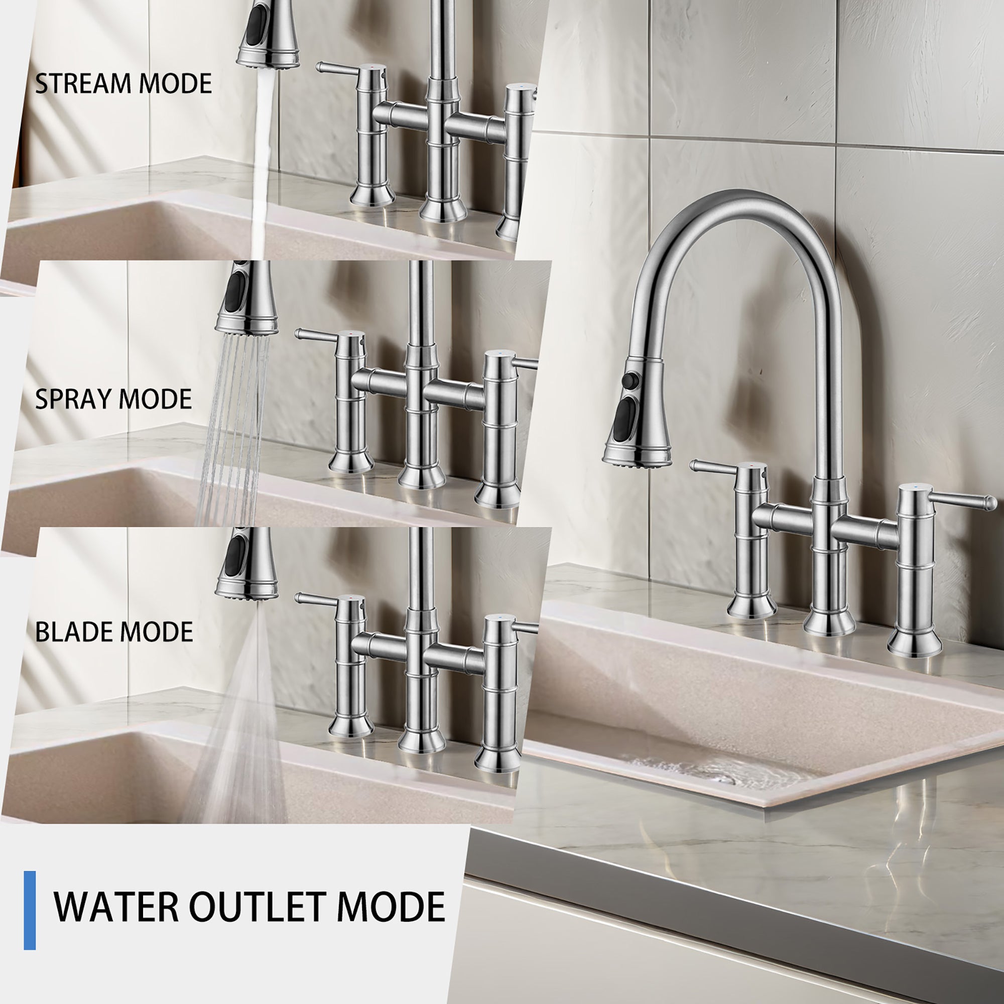 Stainless Steel Kitchen Faucet with Pull Down Sprayer in Brushed Nickel for Bar, Laundry, RV Utility Sink