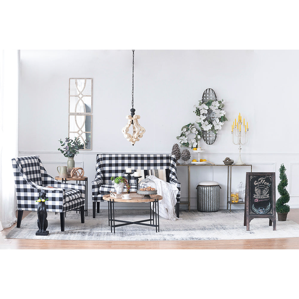 Farmhouse Chandeliar, Distressed White Pendant French Country Wood Chandelier for Living Room Foyer, Bulb Not Included