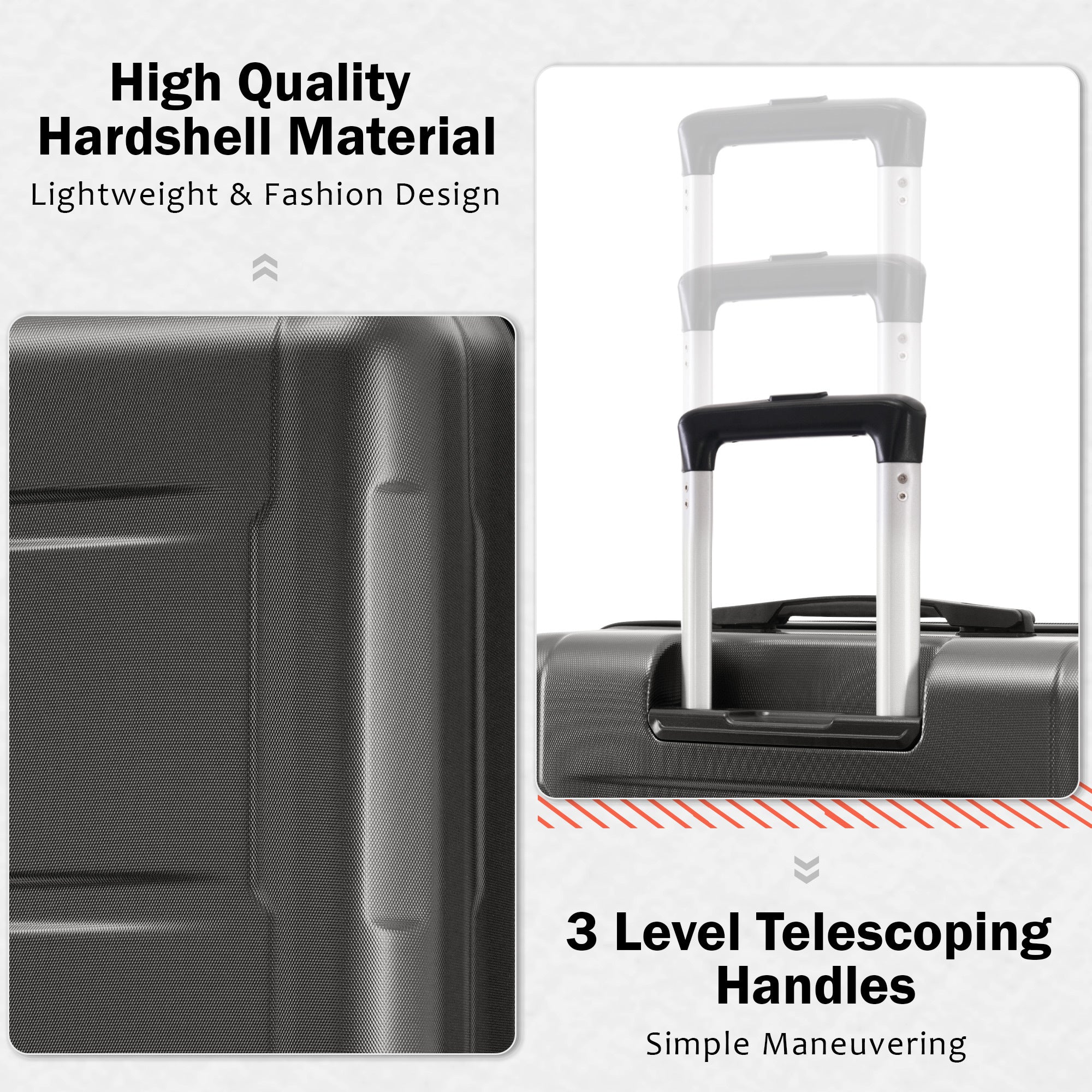 Expandable Spinner Wheels 2 Piece Luggage Set with Bags, ABS Lightweight Suitcase, TSA Lock, Dark Gray, 20inch+28inch