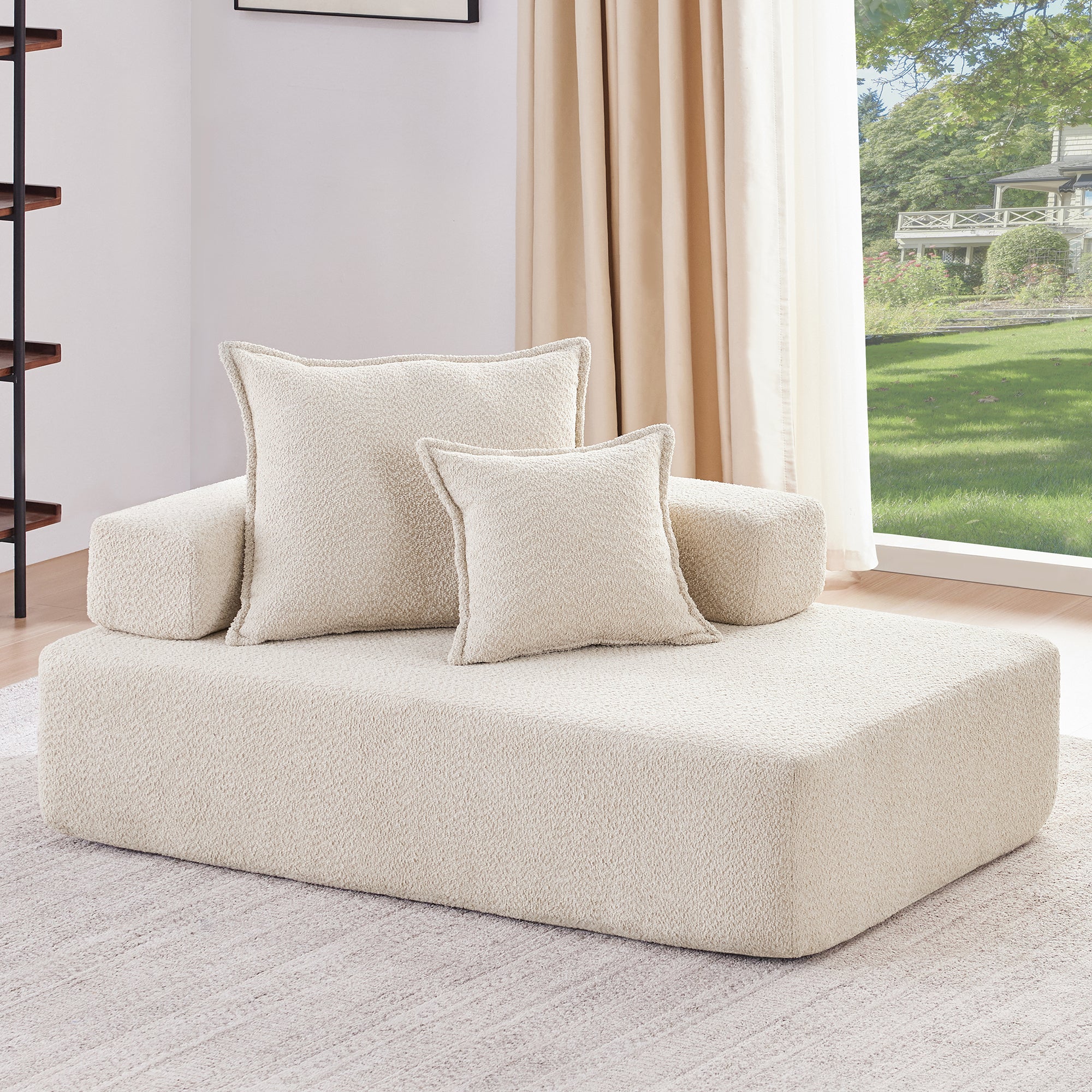 [VIDEO provided] Lounge Frame for Oversized Modular U Shaped Sectional Sofa,Luxury Boucle Floor Couch,Convertible Compressed Couch,Spacious Foam-Filled Sofa for Living Room,2 Colors
