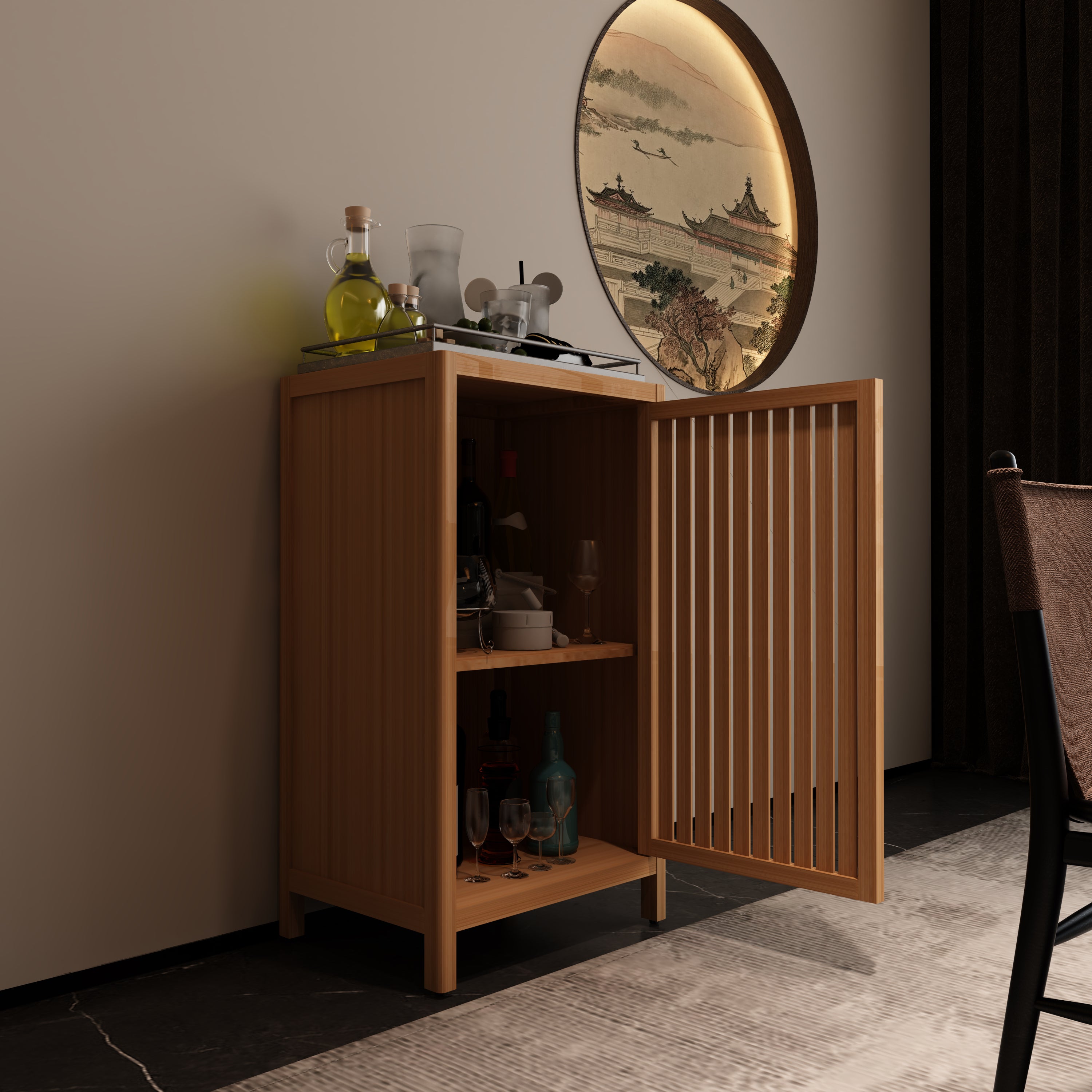 Bathroom Bamboo Storage Cabinet, Freestanding Floor Cabinet with Door and Shelf for Bathroom, Living Room, Bedroom, Hallway, Kitchen – Space-Saving and Stylish