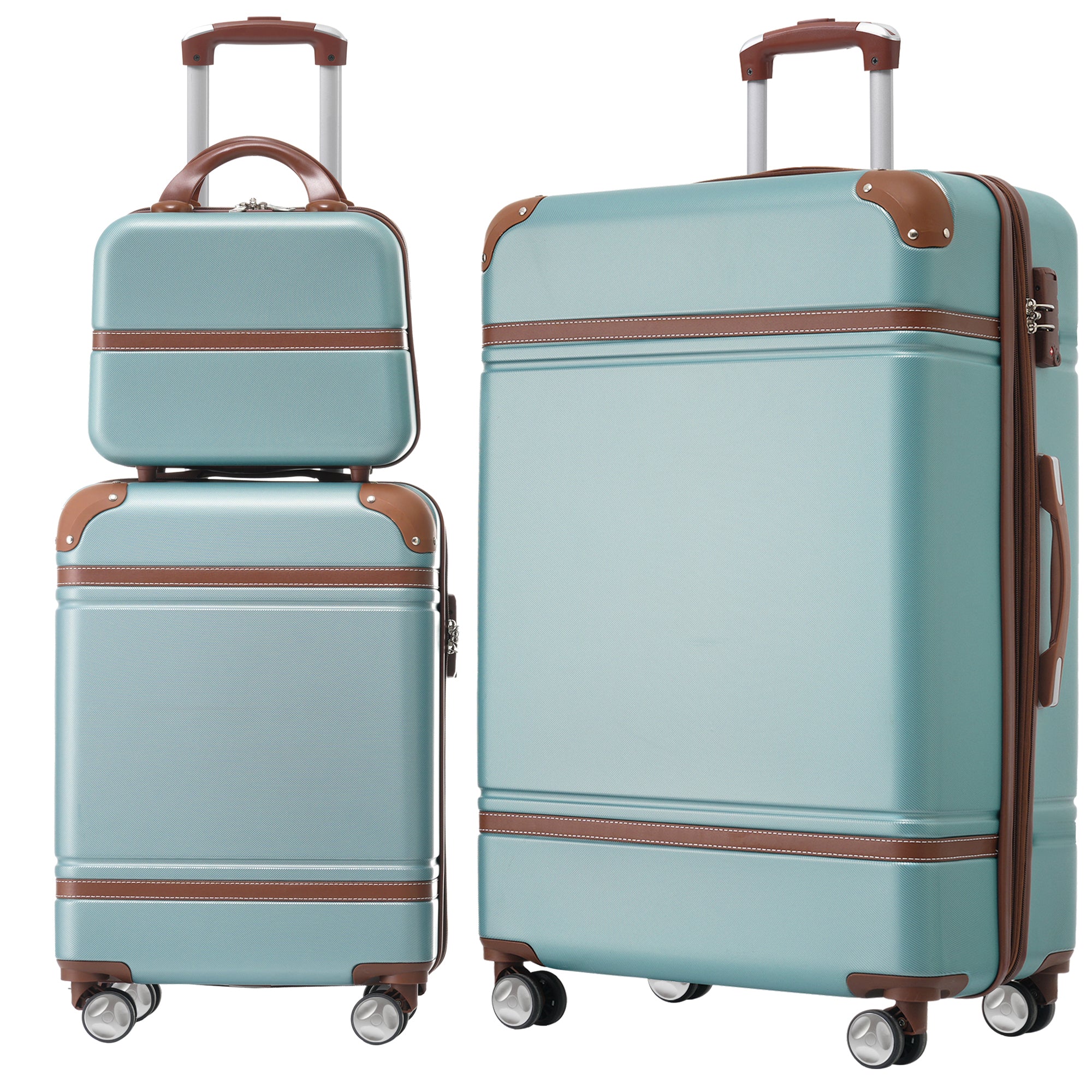 3-Piece Hardshell Luggage Set – 20" & 28" Suitcases + Cosmetic Case, Spinner Wheels, TSA Lock, Lightweight Travel Set, Green