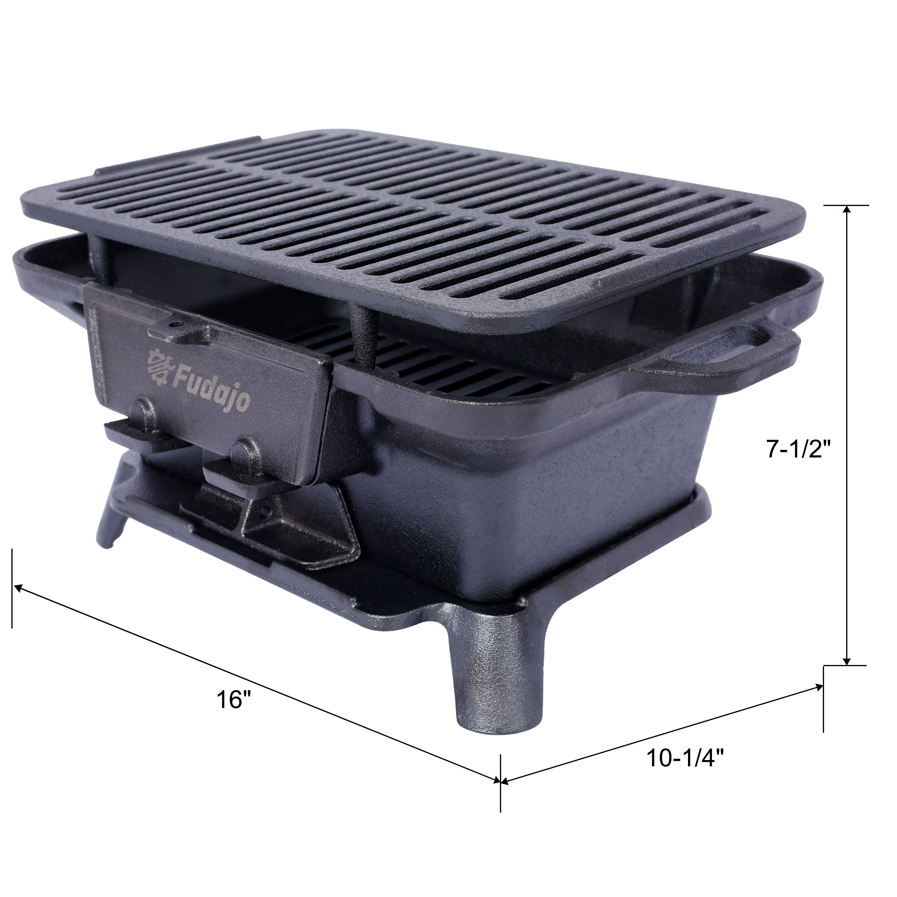 Oval Cast Iron Charcoal Grill – Portable Tabletop Hibachi Grill & Skillet, 100% Enameled Cast Iron, Small Camping Stove for Outdoor Cooking