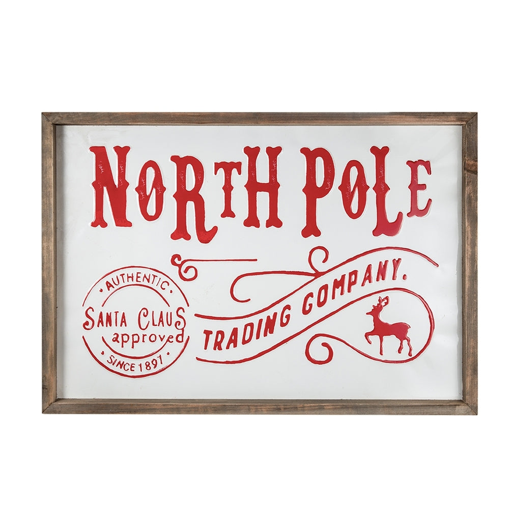 26x18" Iron/Wood North Pole Trading Company Wall Sign – Christmas Holiday Table & Wall Decor