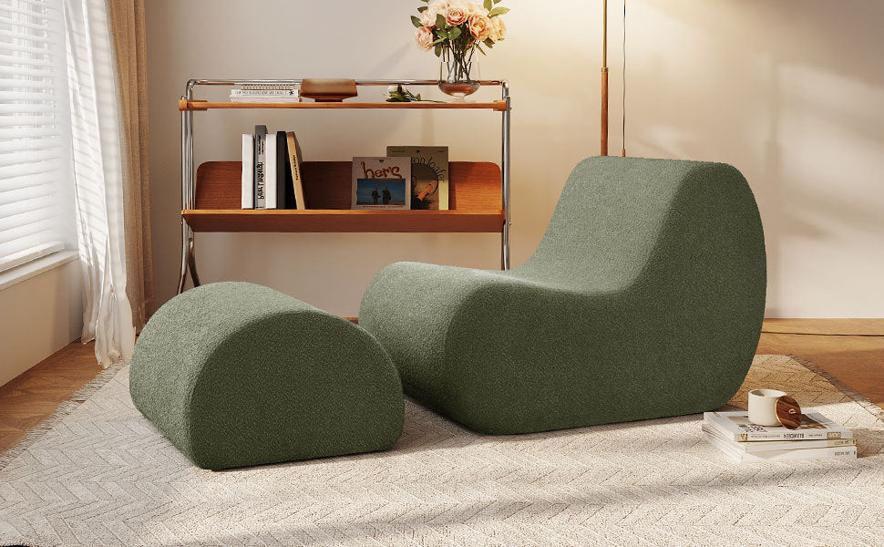 Mirod Elegant Accent Chair with Ottoman,Stylish Curved Design and Minimalist Lines for Ultimate Comfort, High-Resilience Foam for Luxurious Seating