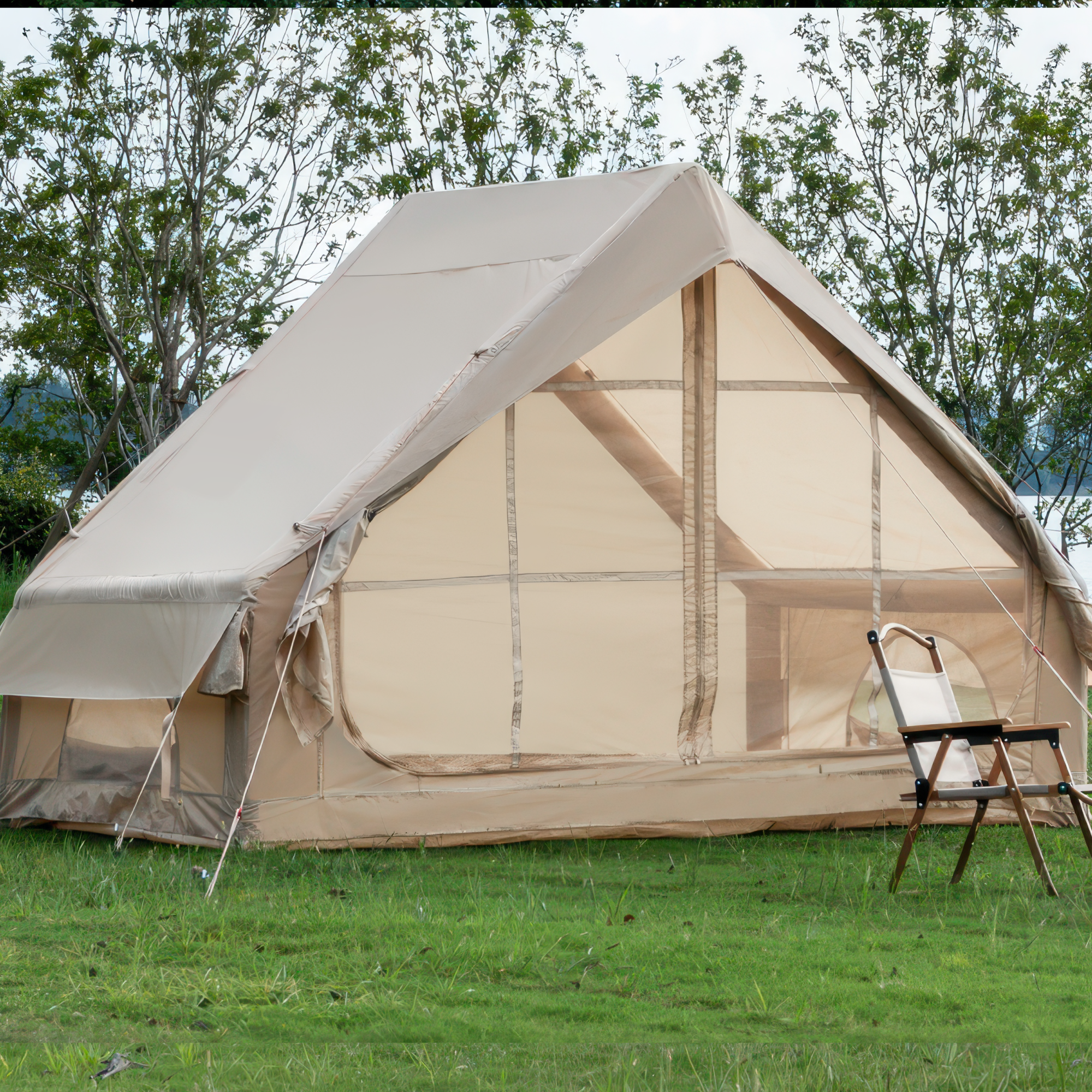 Inflatable Glamping Tent with Pump – 4-6 Person Luxury Waterproof 4-Season Camping Tent, 12 Mesh Windows, Easy Setup Outdoor Shelter