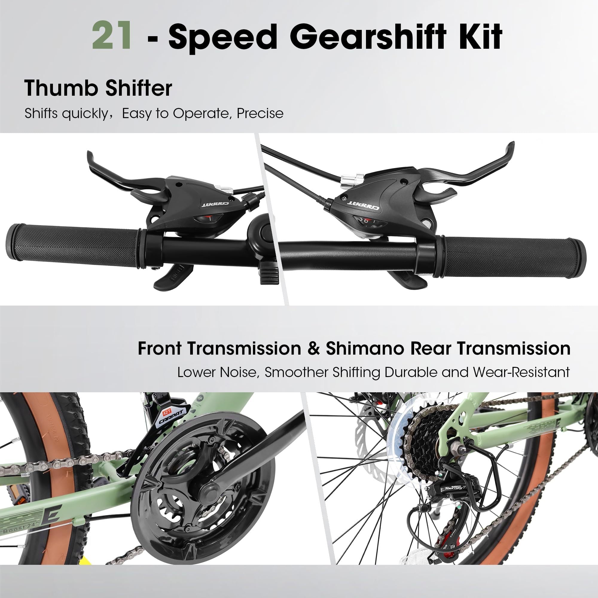 A24301 24 Inch Mountain Bike for Teenagers, High Carbon Steel Frame, Disc Brakes, Durable Design, Brown Edge Tires, Ideal for School Commuting